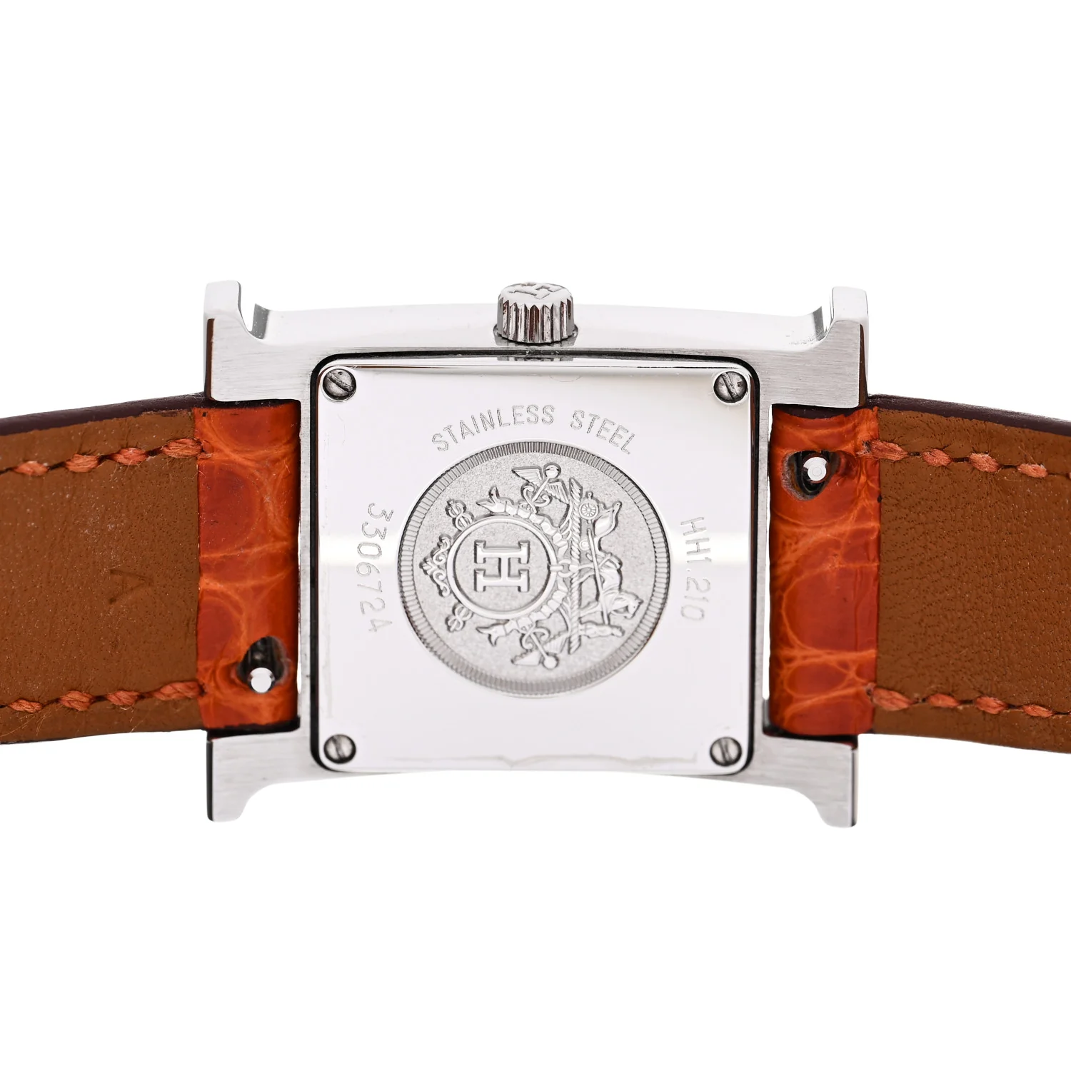 Stainless Steel Alligator Diamond Mother of Pearl 21mm Heure H Hour Quartz Watch Orange - Image 4