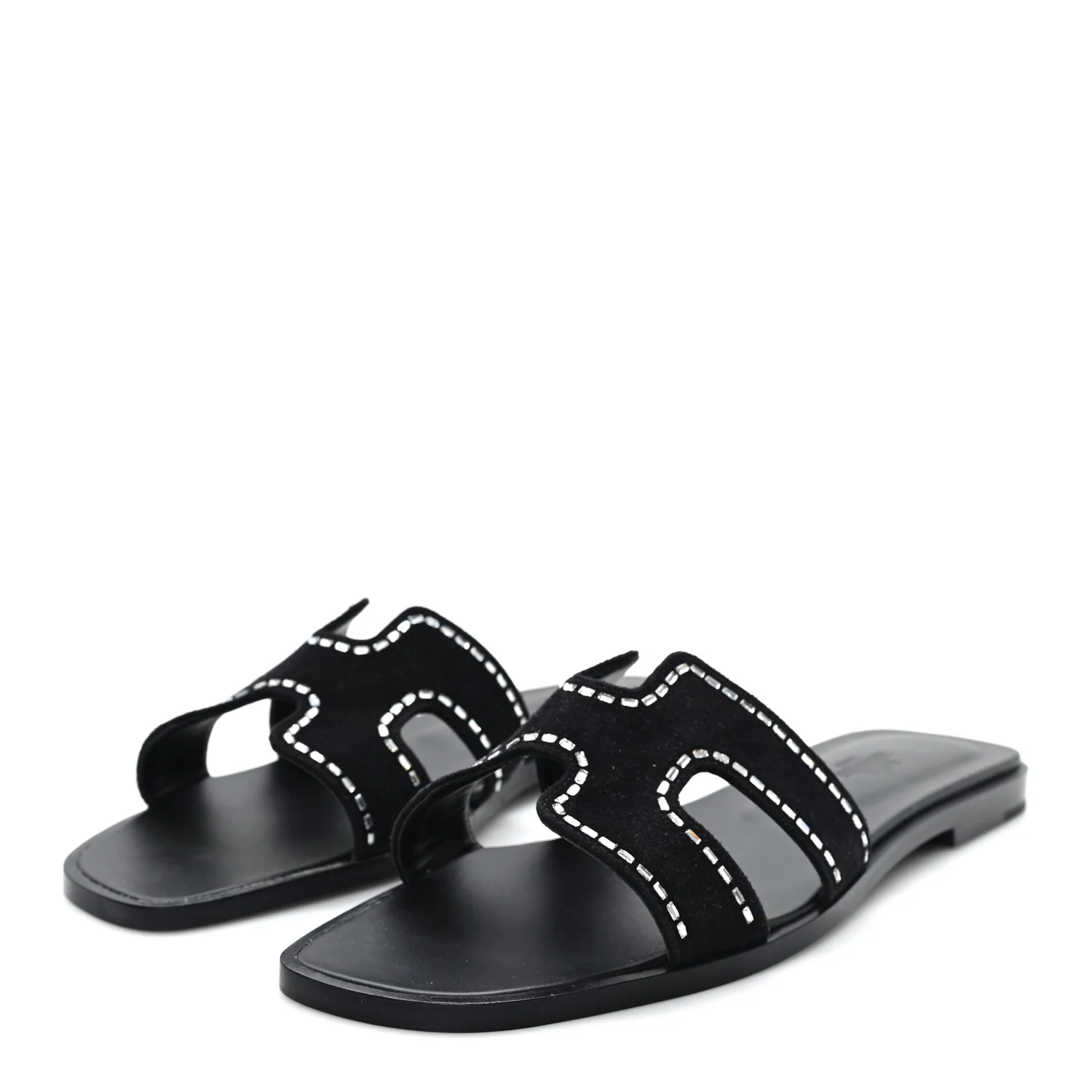 Suede Goatskin Crystal Embellished Oran Sandals 38 Black - Image 4