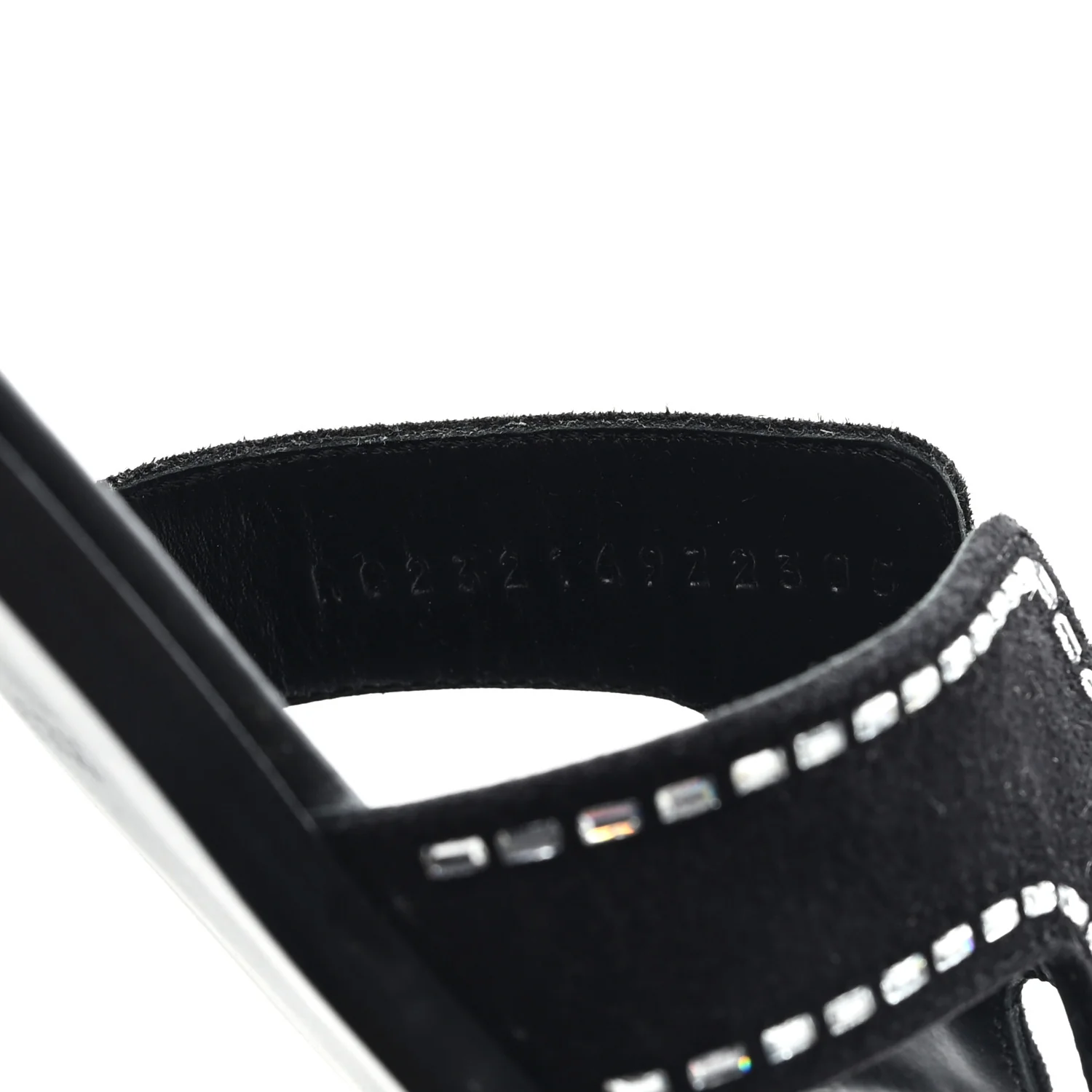 Suede Goatskin Crystal Embellished Oran Sandals 38 Black - Image 9