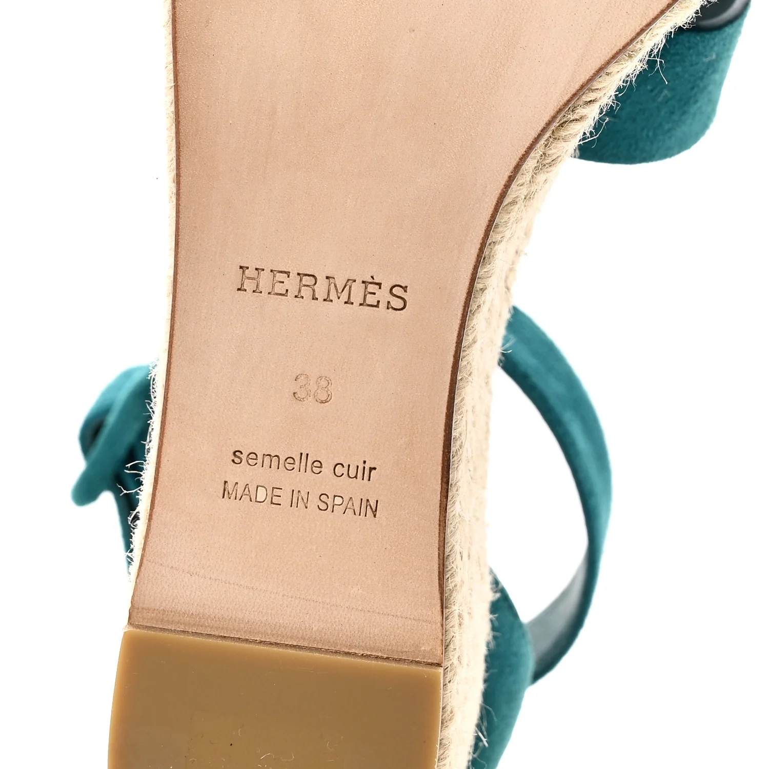 Suede Goatskin Elda Espadrille Wedge Sandals 38 Vert Oxford - Image 8