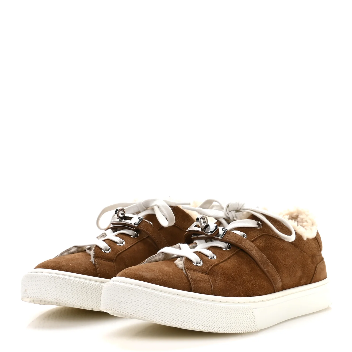 Suede Goatskin Woolskin Day Sneakers 38 Brun Fume Ecru - Image 4