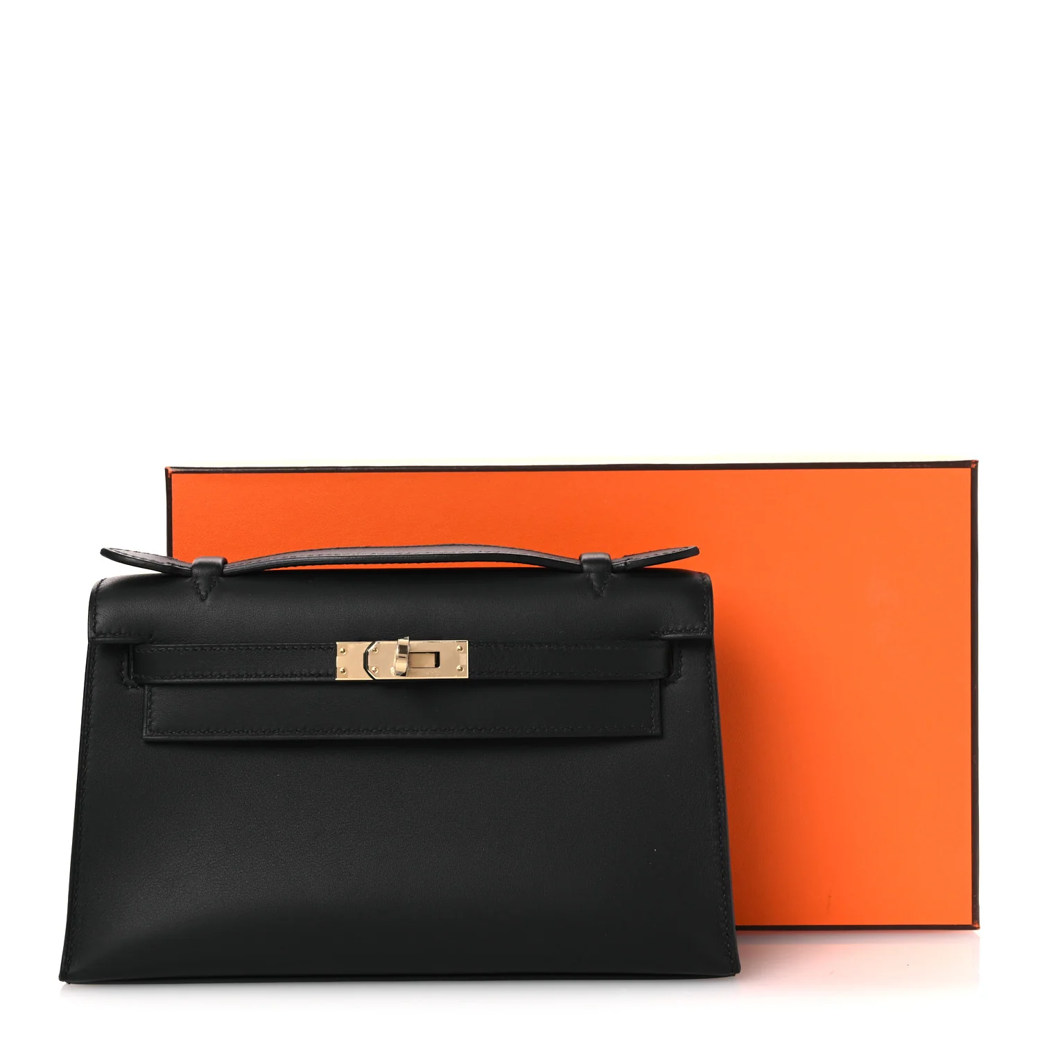 Swift Horseshoe Kelly Pochette Clutch Black Lime - Image 12