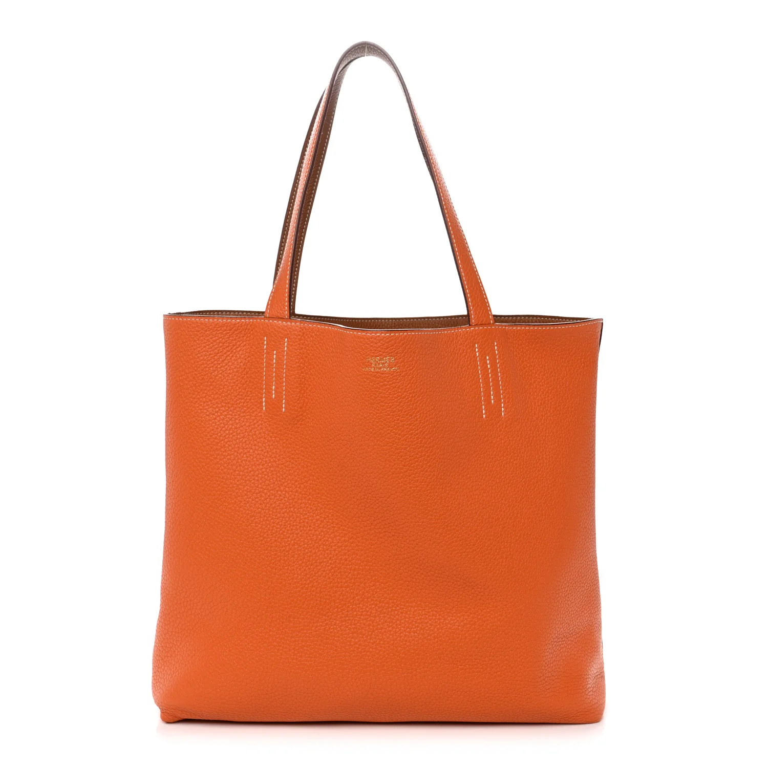 Taurillon Clemence Double Sens 45 Reversible Tote Orange Gold - Image 3