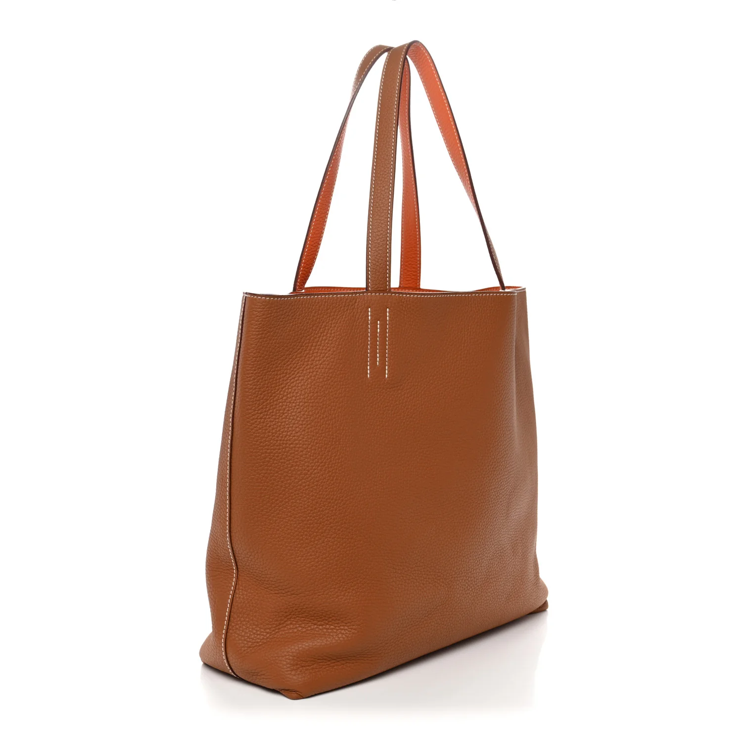 Taurillon Clemence Double Sens 45 Reversible Tote Orange Gold - Image 4