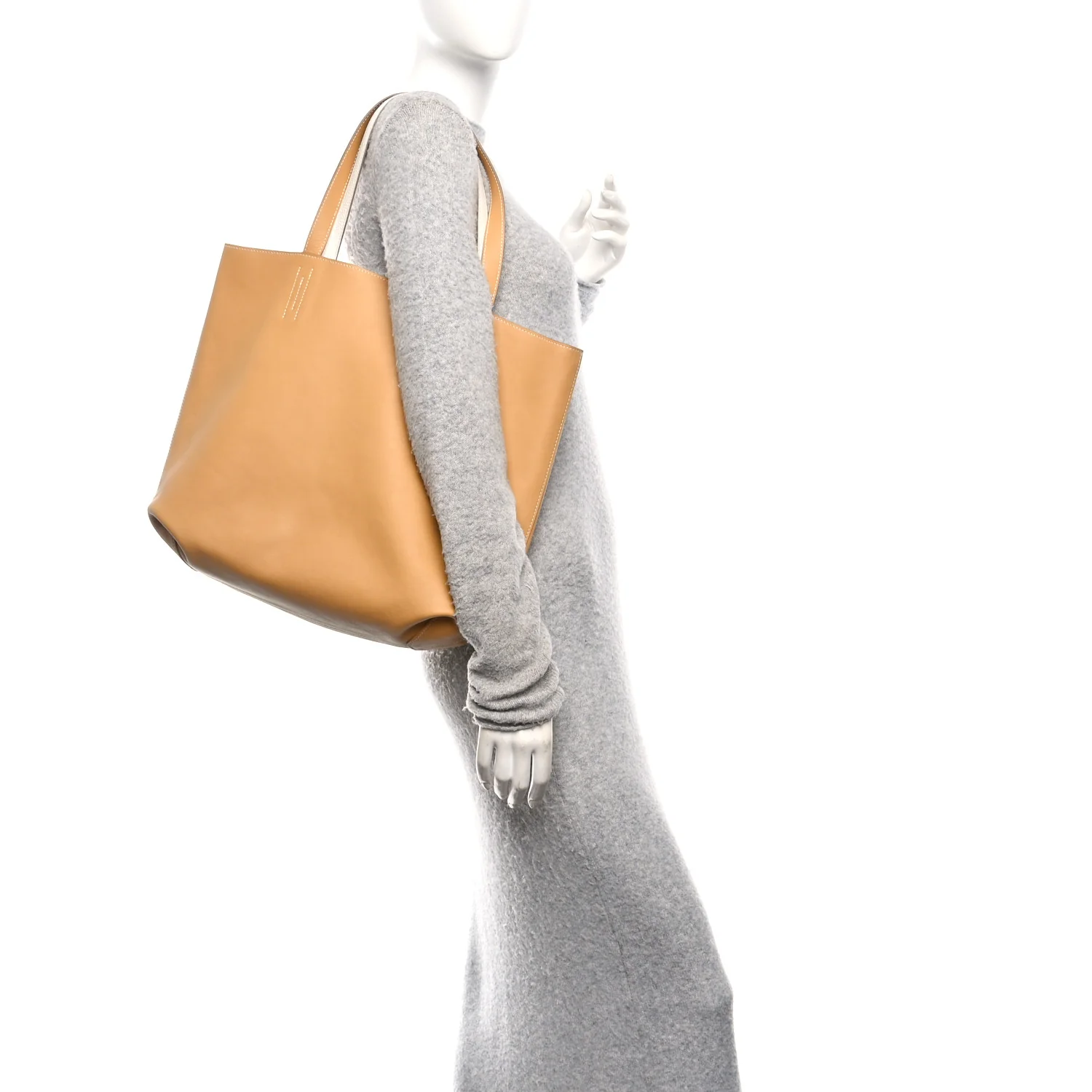 Taurillon Clemence Double Sens 45 Reversible Tote White Sable - Image 2