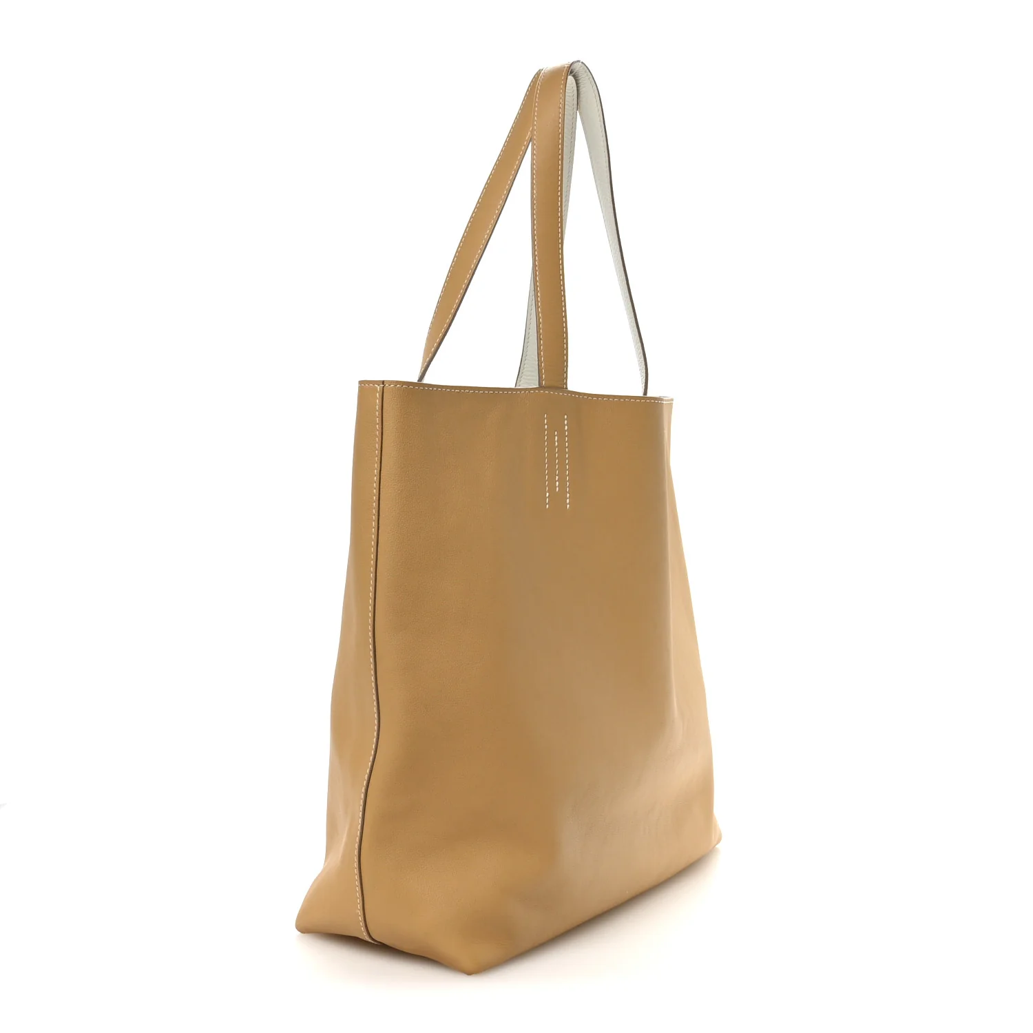 Taurillon Clemence Double Sens 45 Reversible Tote White Sable - Image 5