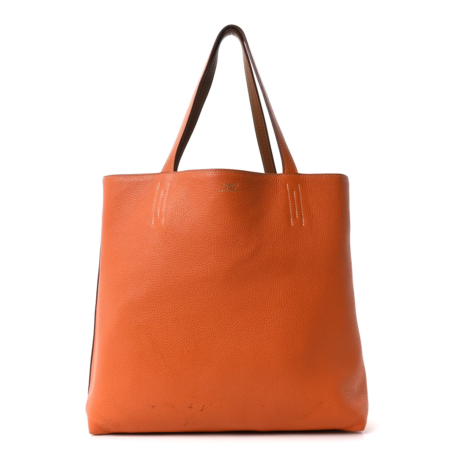 Taurillon Clemence Double Sens Reversible Tote Orange Gold - Image 10