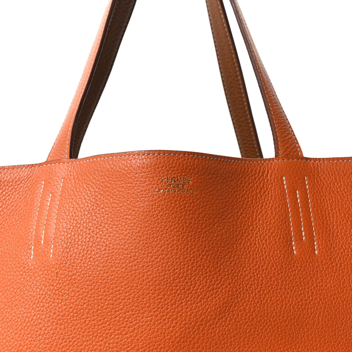 Taurillon Clemence Double Sens Reversible Tote Orange Gold - Image 13