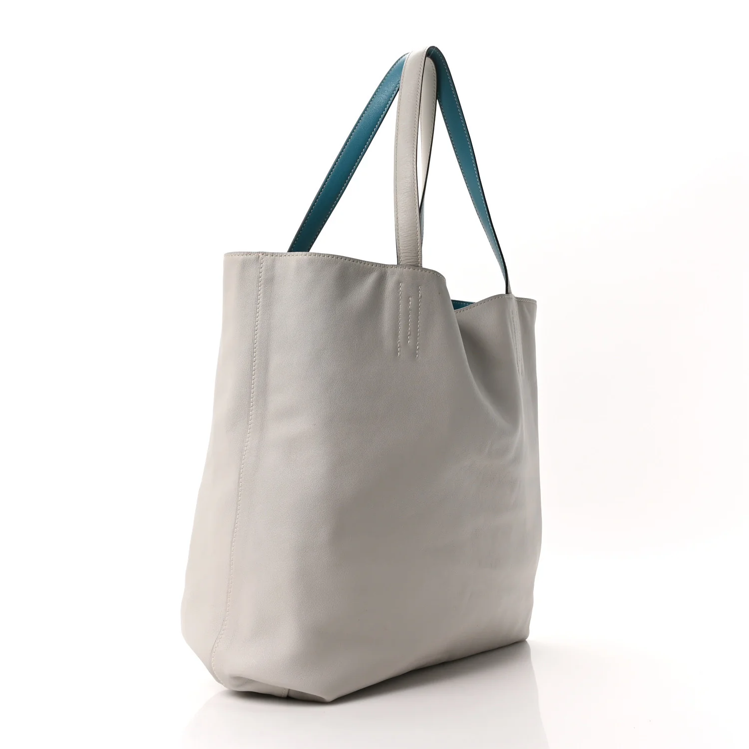 Veau Sikkim Double Sens 36 Reversible Tote Turquoise Gris Perle - Image 5