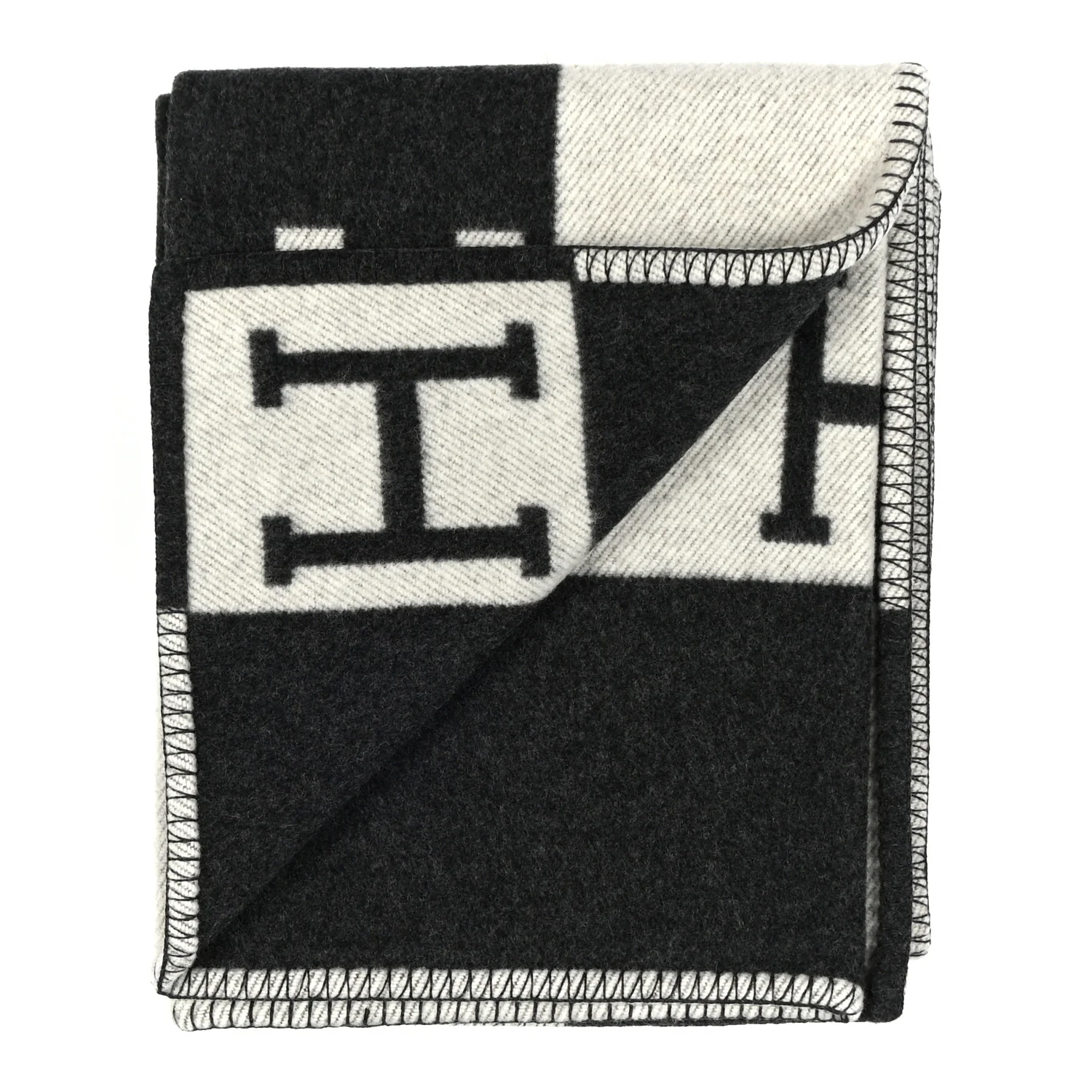 Wool Cashmere Avalon Blanket Ecru Gris Fonce - Image 2