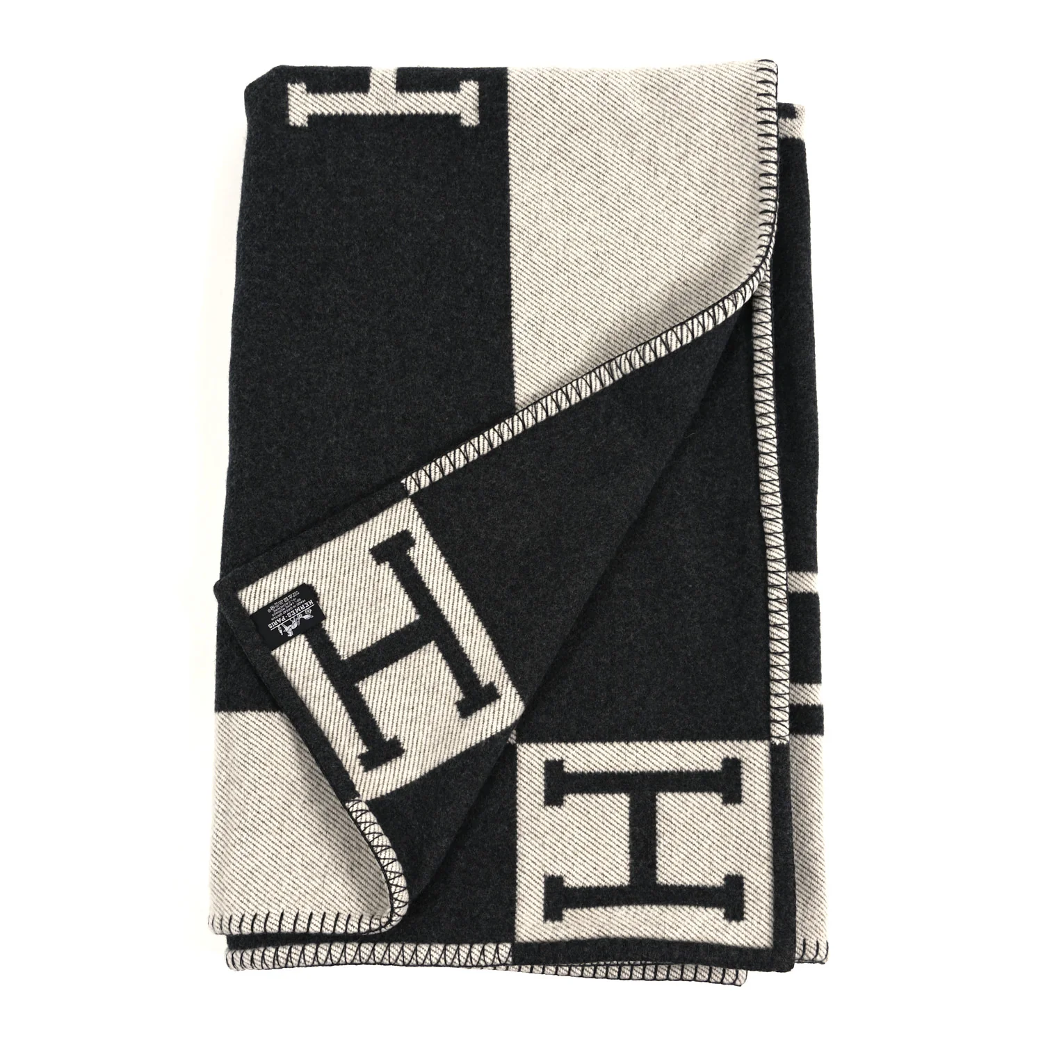 Wool Cashmere Avalon Blanket Ecru Gris Fonce - Image 2