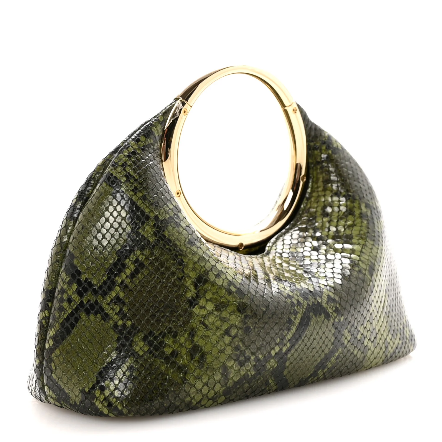 Snakeskin Printed Lambskin Le Petit Calino Ring Top Handle Bag Green - Image 3