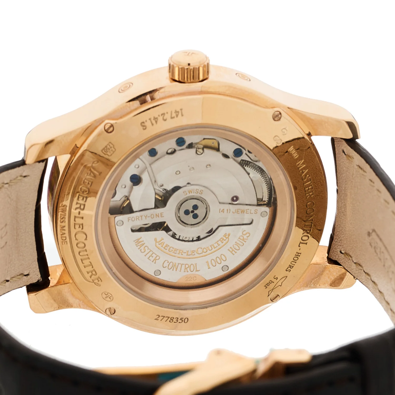 18K Rose Gold Alligator 37mm Master Calendar Moon Phase Automatic Watch Silver Q151242A - Image 4