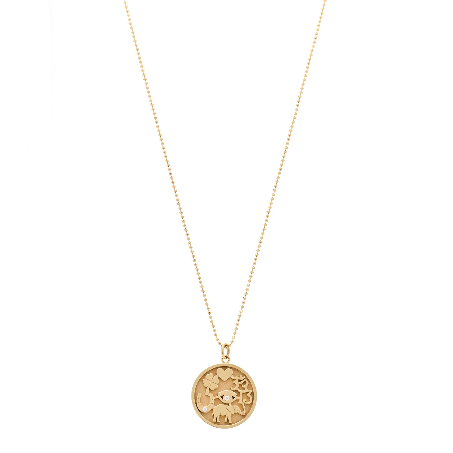 18K Yellow Gold Diamond Good Luck Pendant Necklace