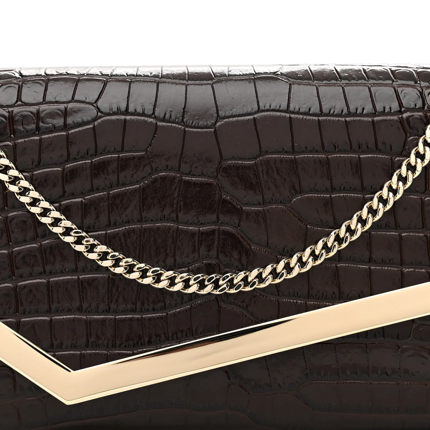 Calfskin Crocodile Embossed Emmie Clutch Bag Chocolate - Image 7