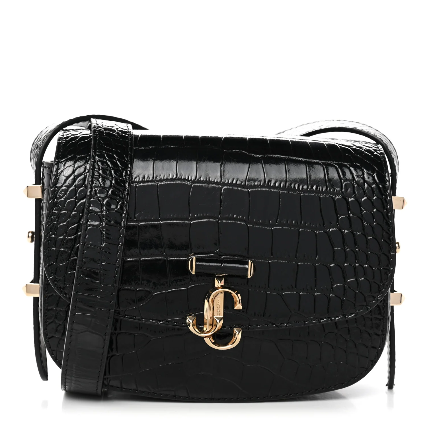 Calfskin Crocodile Embossed JCB Crossbody Bag Black