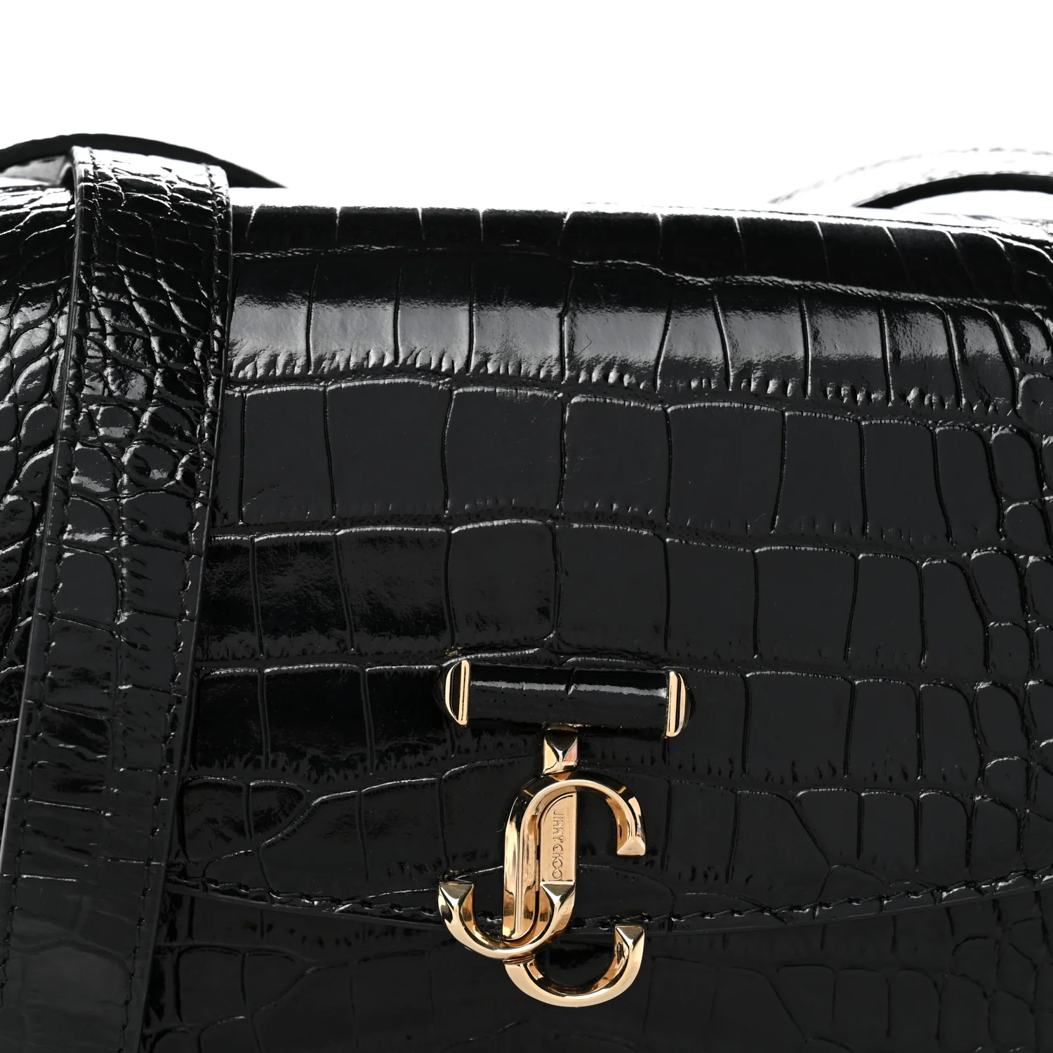 Calfskin Crocodile Embossed JCB Crossbody Bag Black - Image 7
