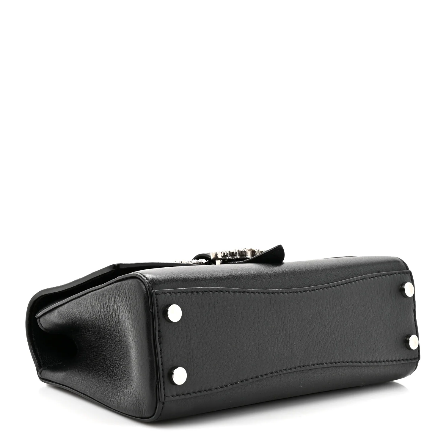 Calfskin Crystal Small Cheri Top Handle Bag Black - Image 4