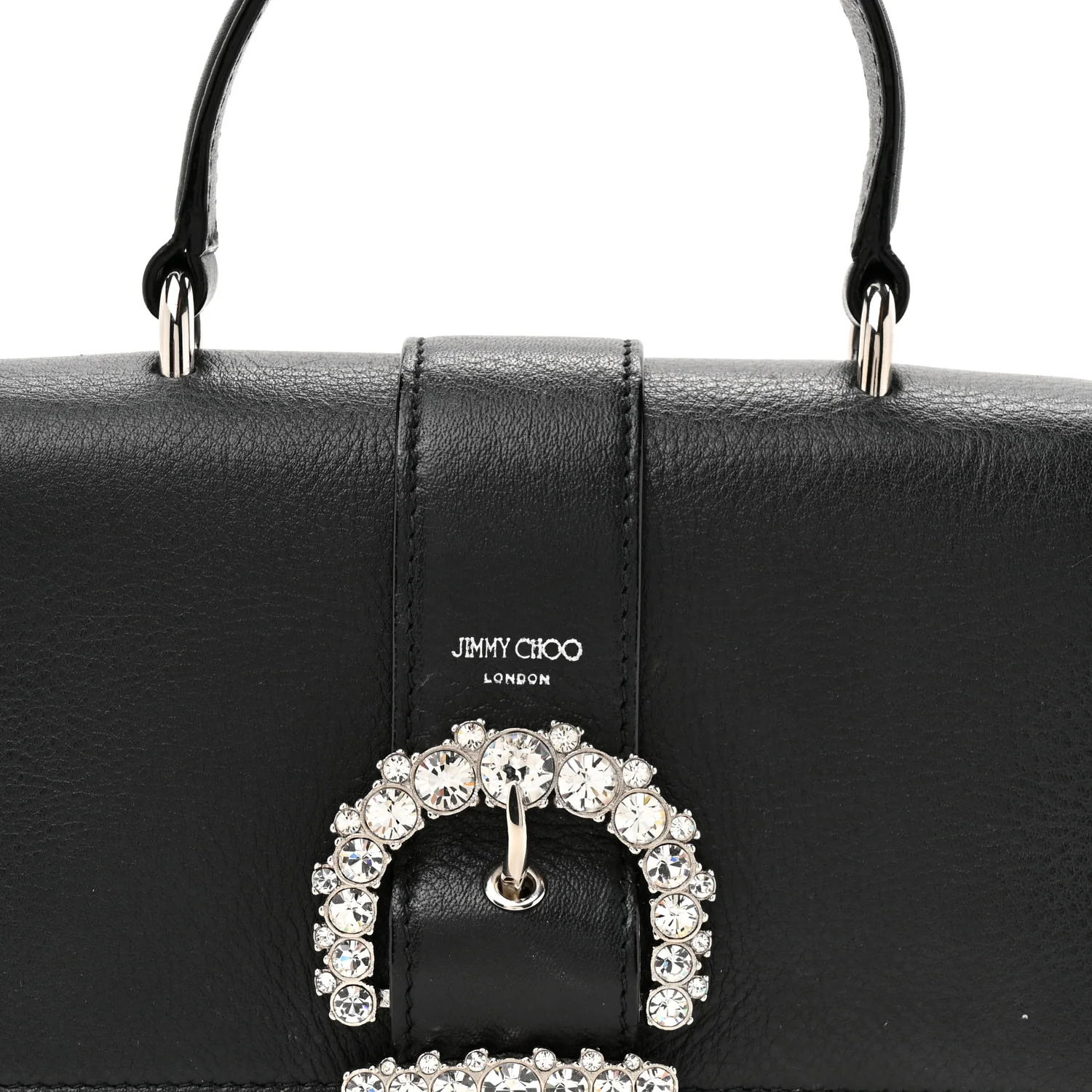 Calfskin Crystal Small Cheri Top Handle Bag Black - Image 7