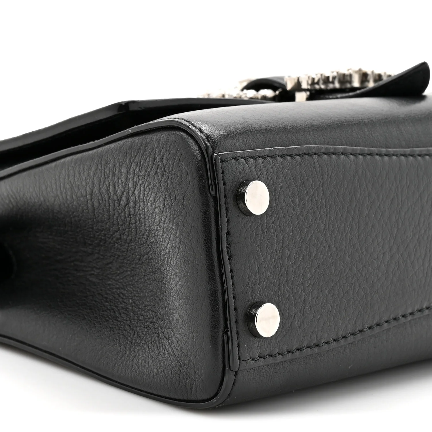 Calfskin Crystal Small Cheri Top Handle Bag Black - Image 9