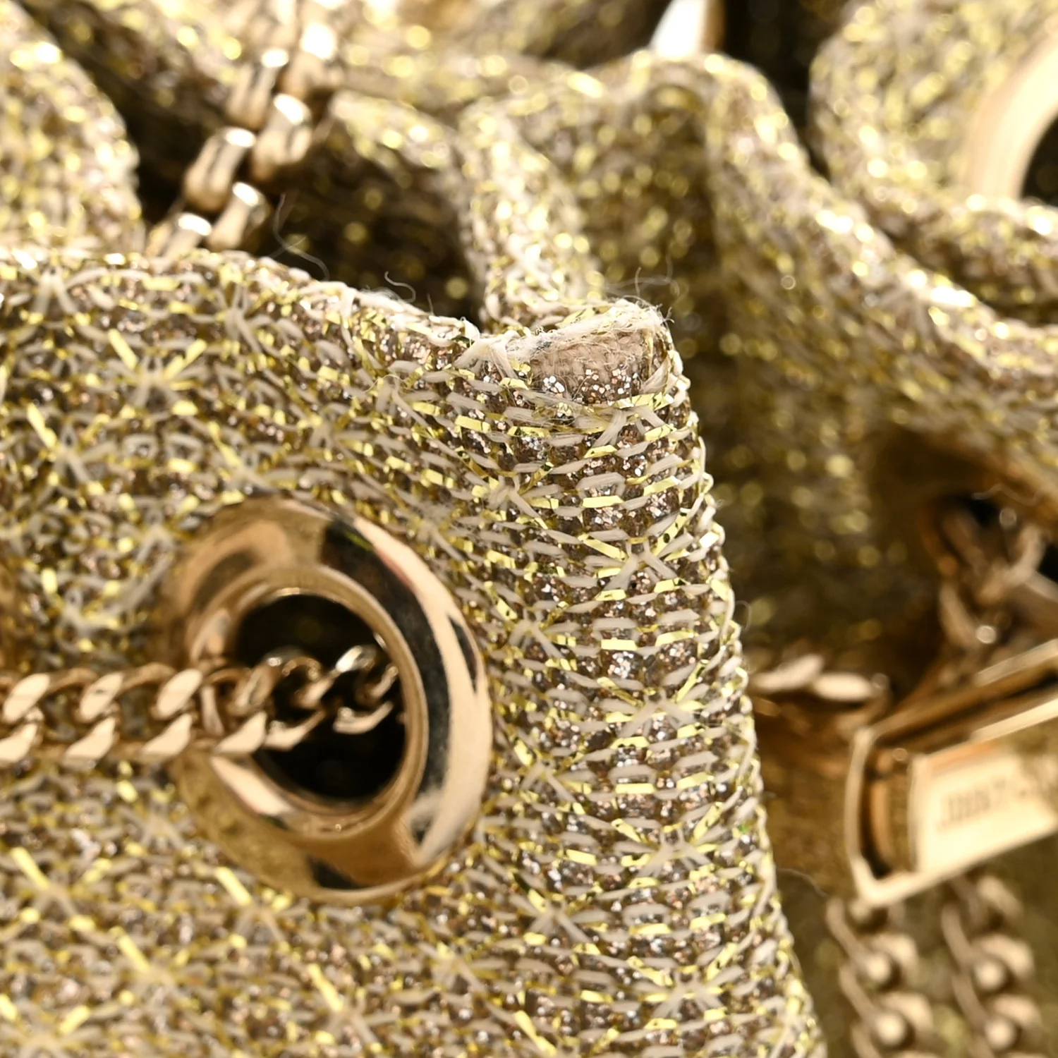 Metallic Woven Bon Bon Bag Champagne - Image 12