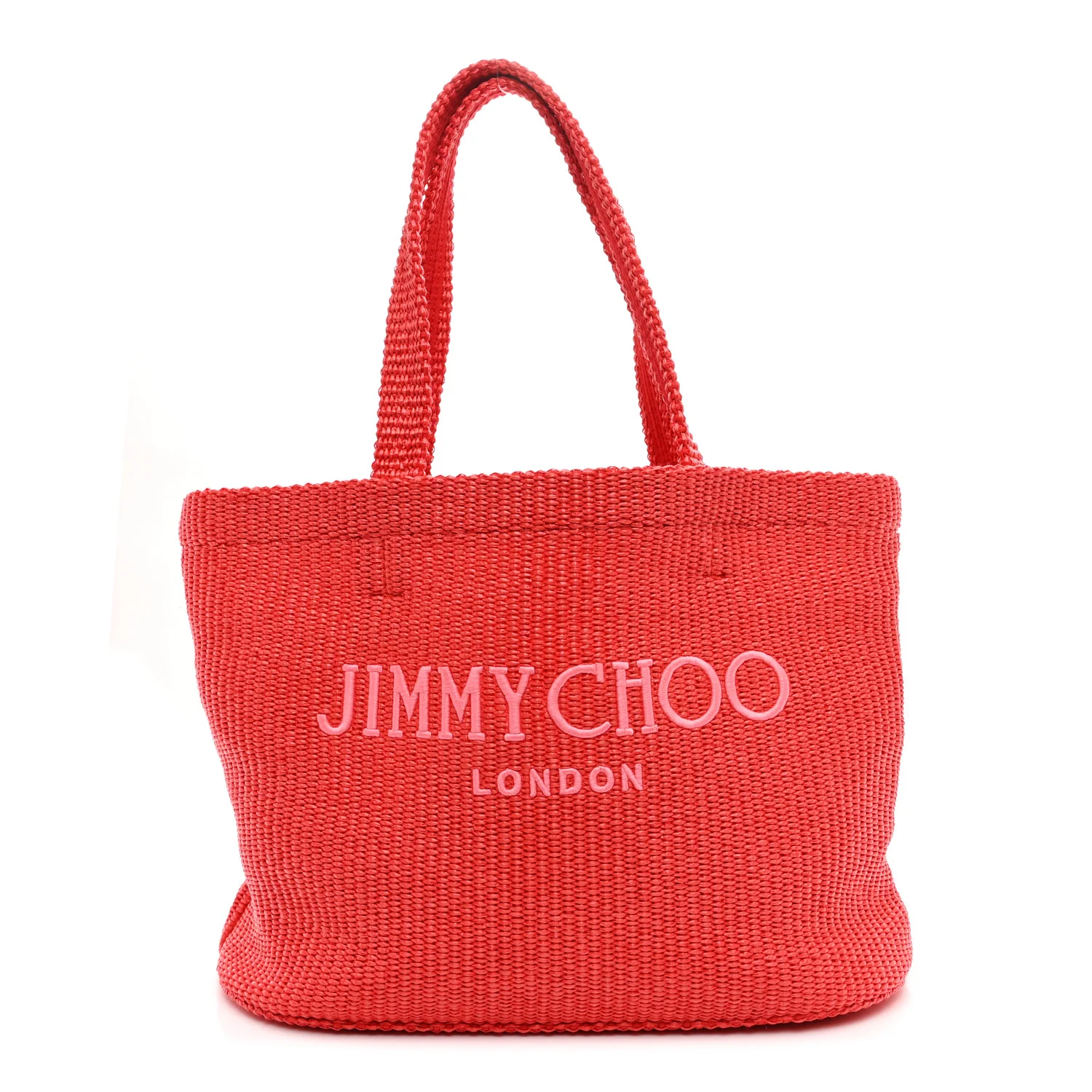 Raffia Embroidered East West Beach Tote Paprika Candy Pink