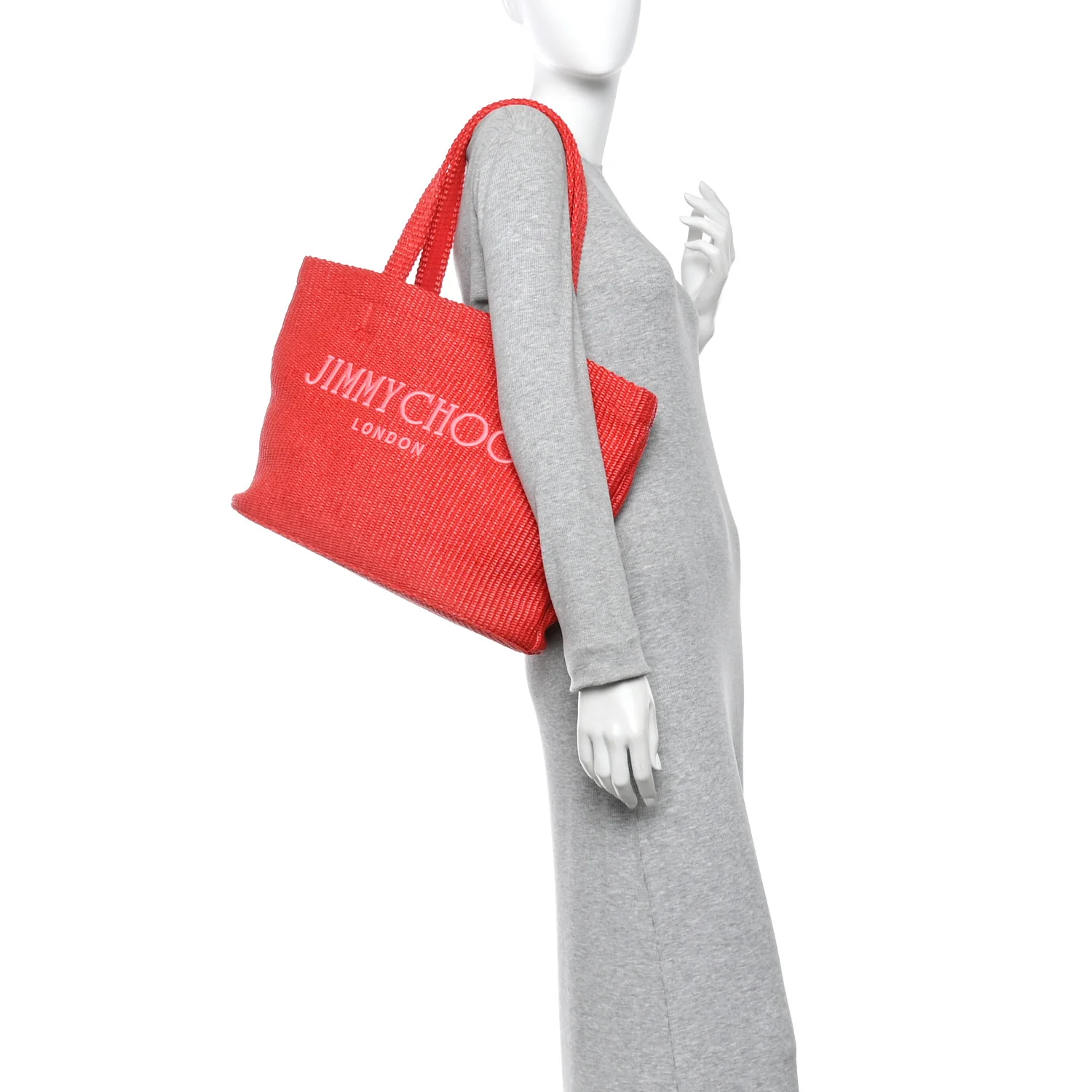 Raffia Embroidered East West Beach Tote Paprika Candy Pink - Image 2