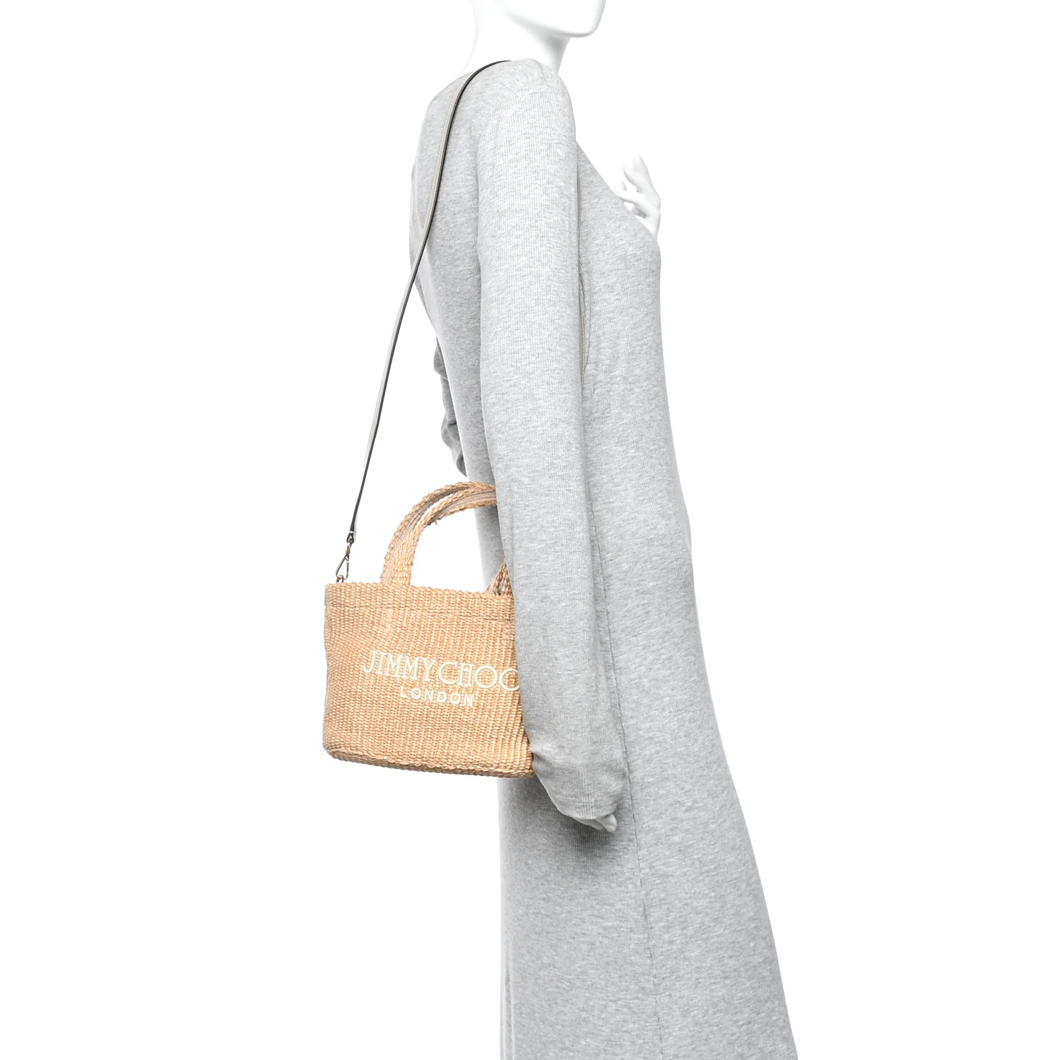 Raffia Embroidered East West London Mini Beach Tote Natural Latte - Image 2
