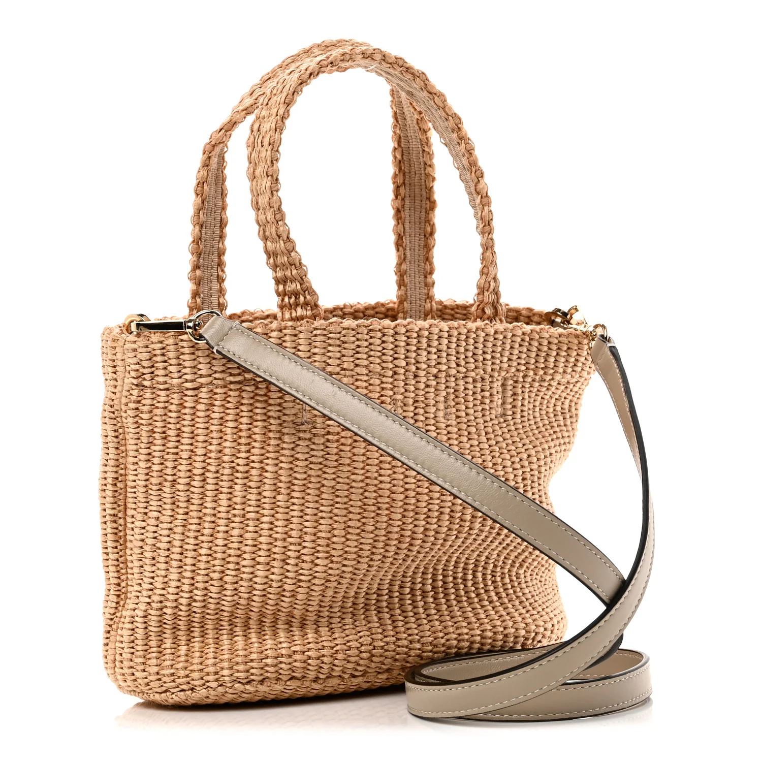 Raffia Embroidered East West London Mini Beach Tote Natural Latte - Image 3