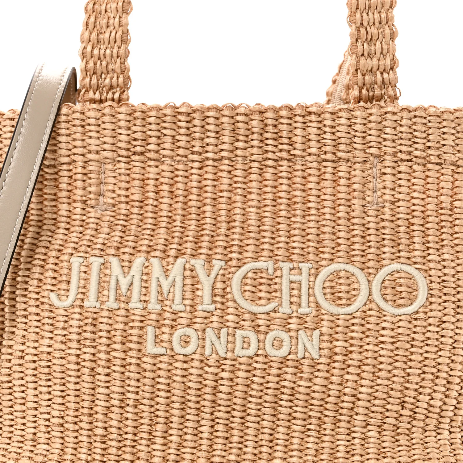 Raffia Embroidered East West London Mini Beach Tote Natural Latte - Image 7