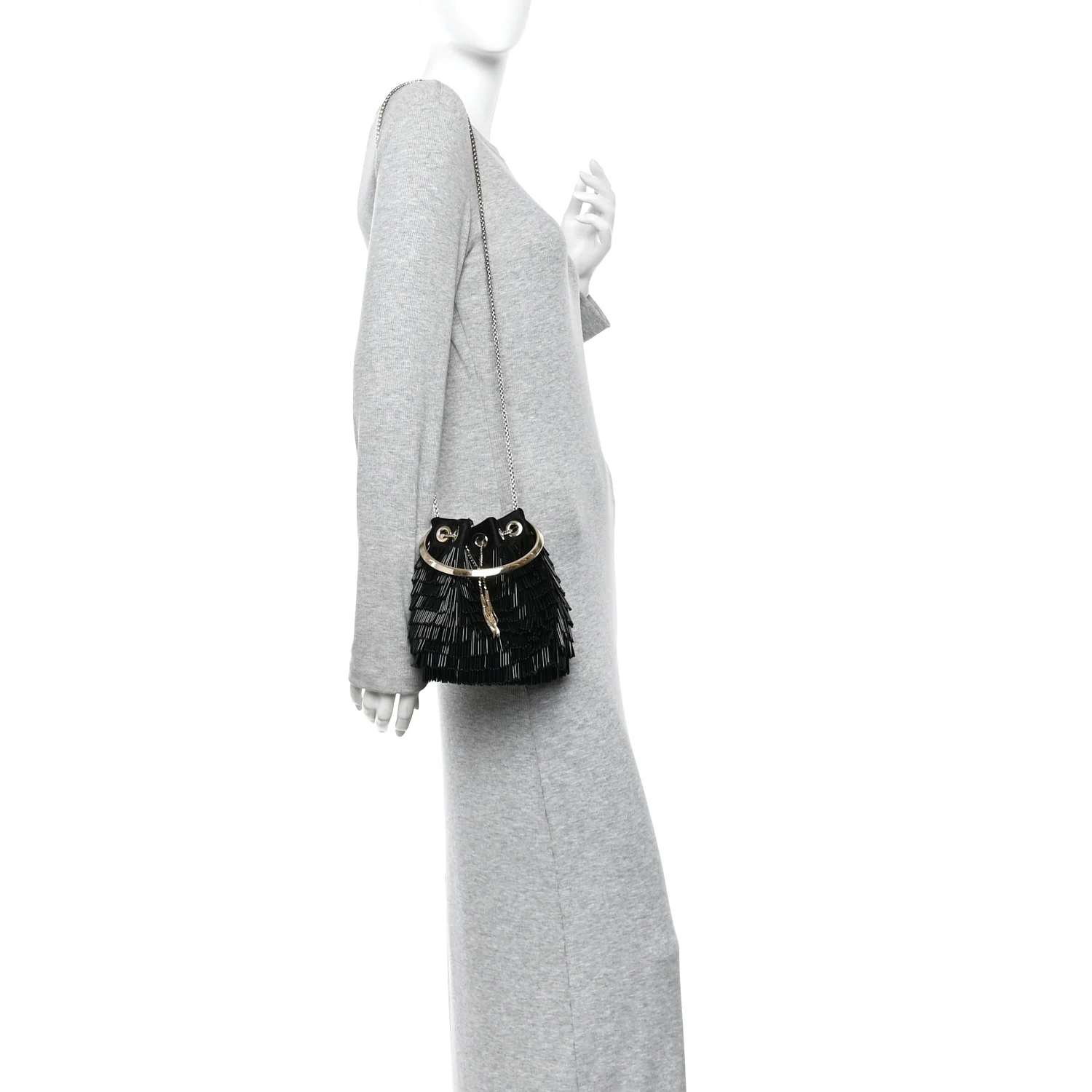 Satin Beaded Mini Bon Bon Bag Black - Image 2