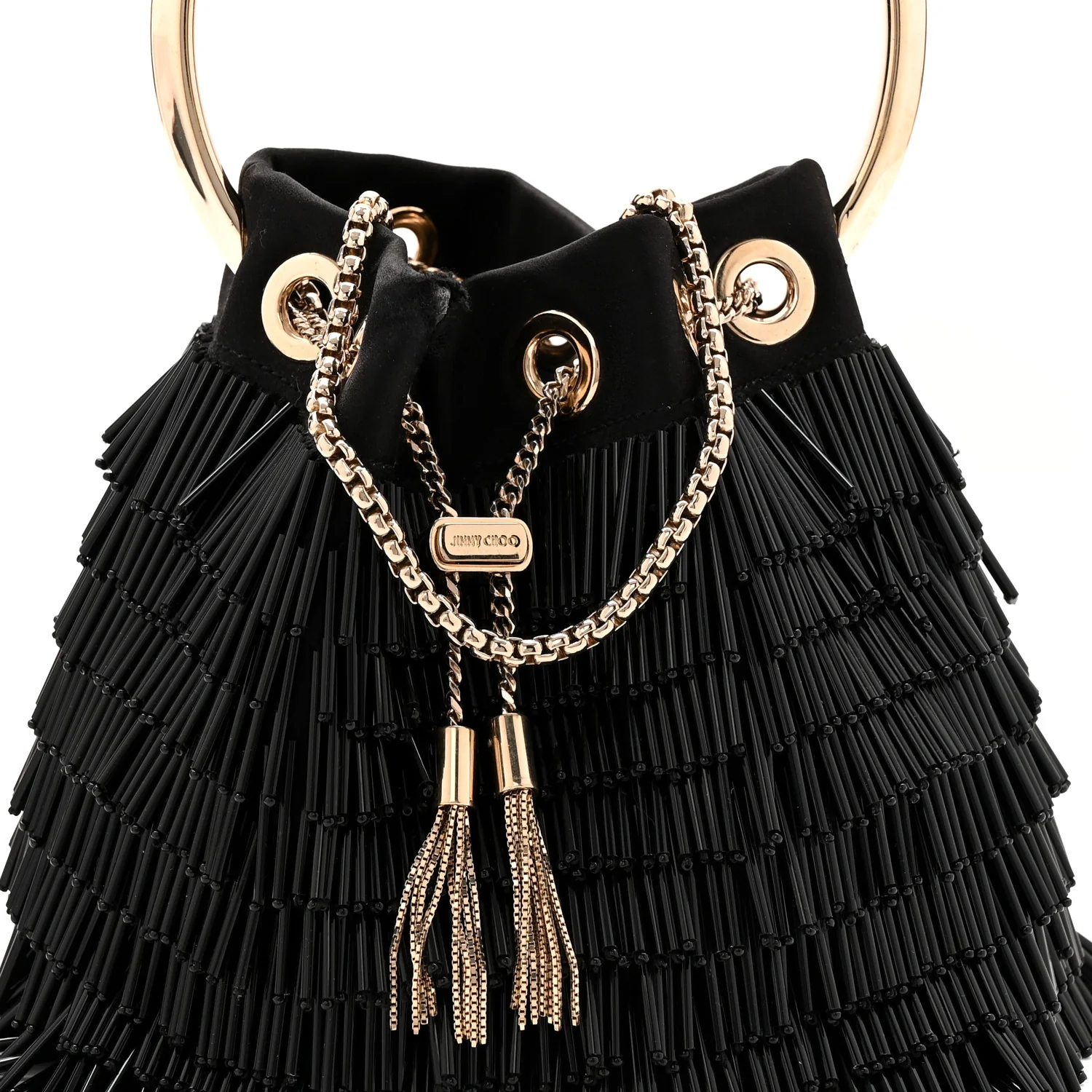 Satin Beaded Mini Bon Bon Bag Black - Image 7