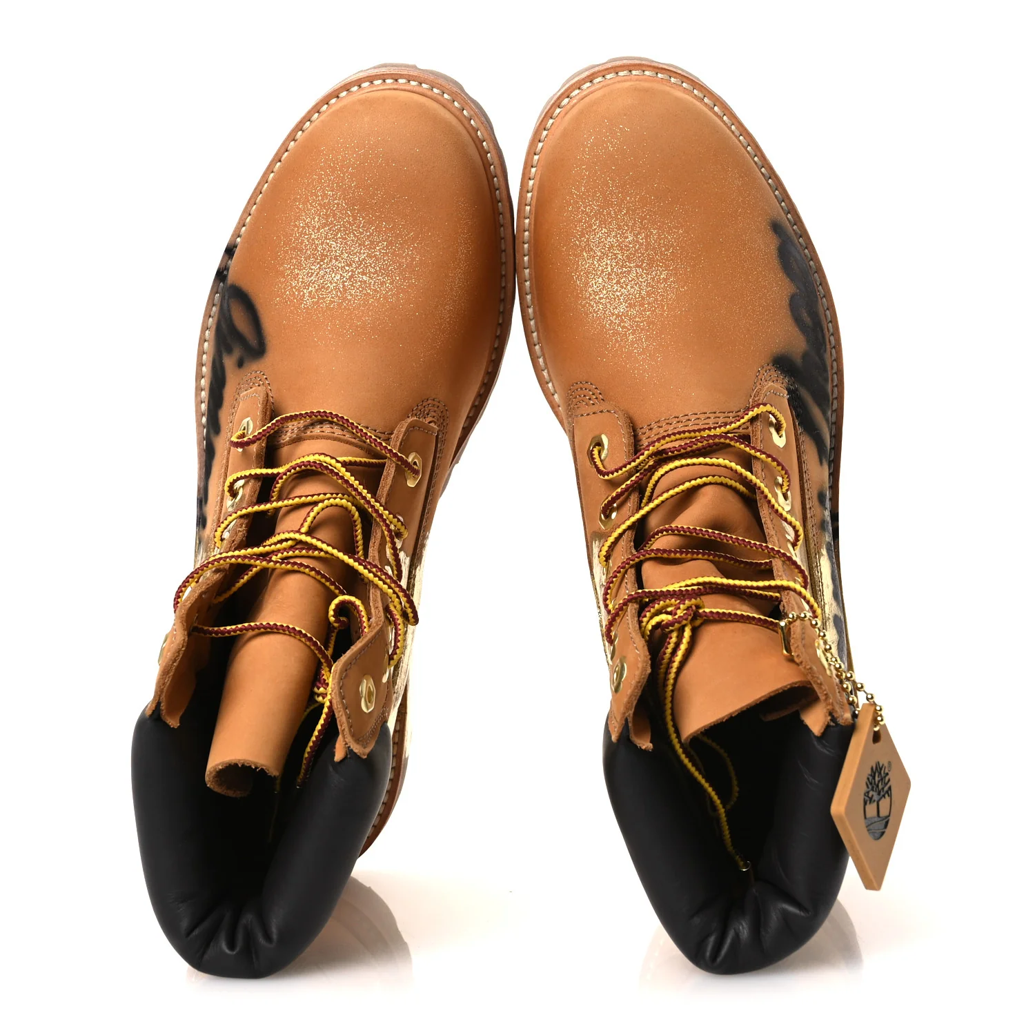X TIMBERLAND Nubuck Graffiti Womens Ankle Boots 9.5 Wheat Gold - Image 3