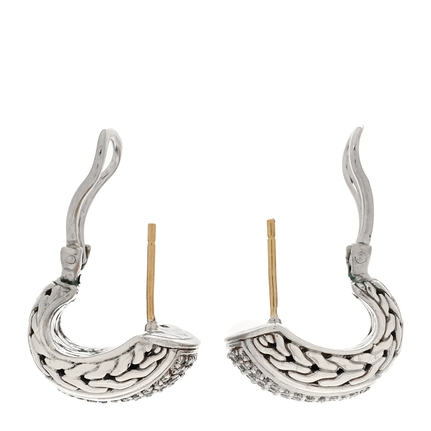 Sterling Silver 18K Yellow Gold Diamond Classic Chain Hoop Earrings - Image 3