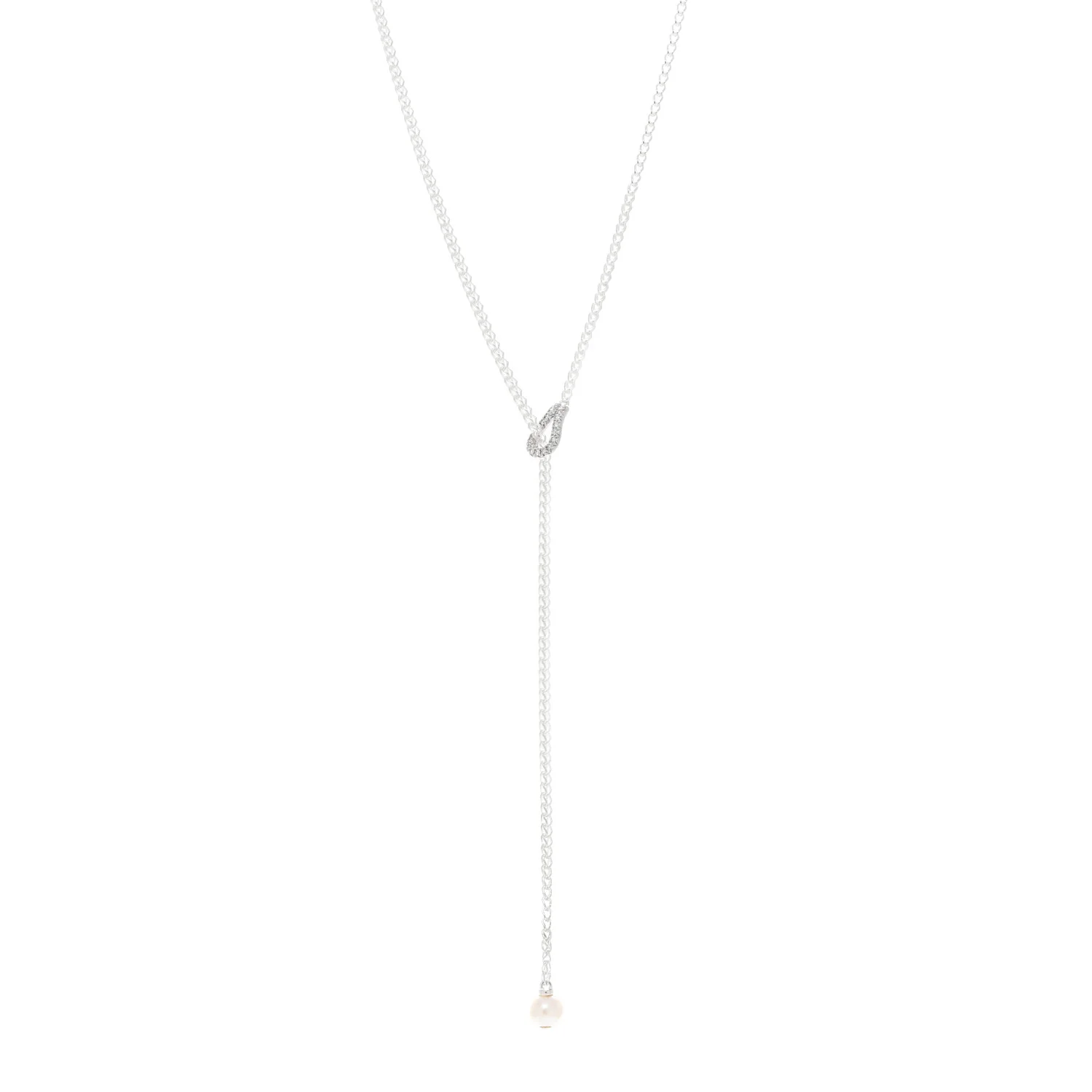Sterling Silver Diamond Freshwater Cultured Pearl Surf Y Necklace