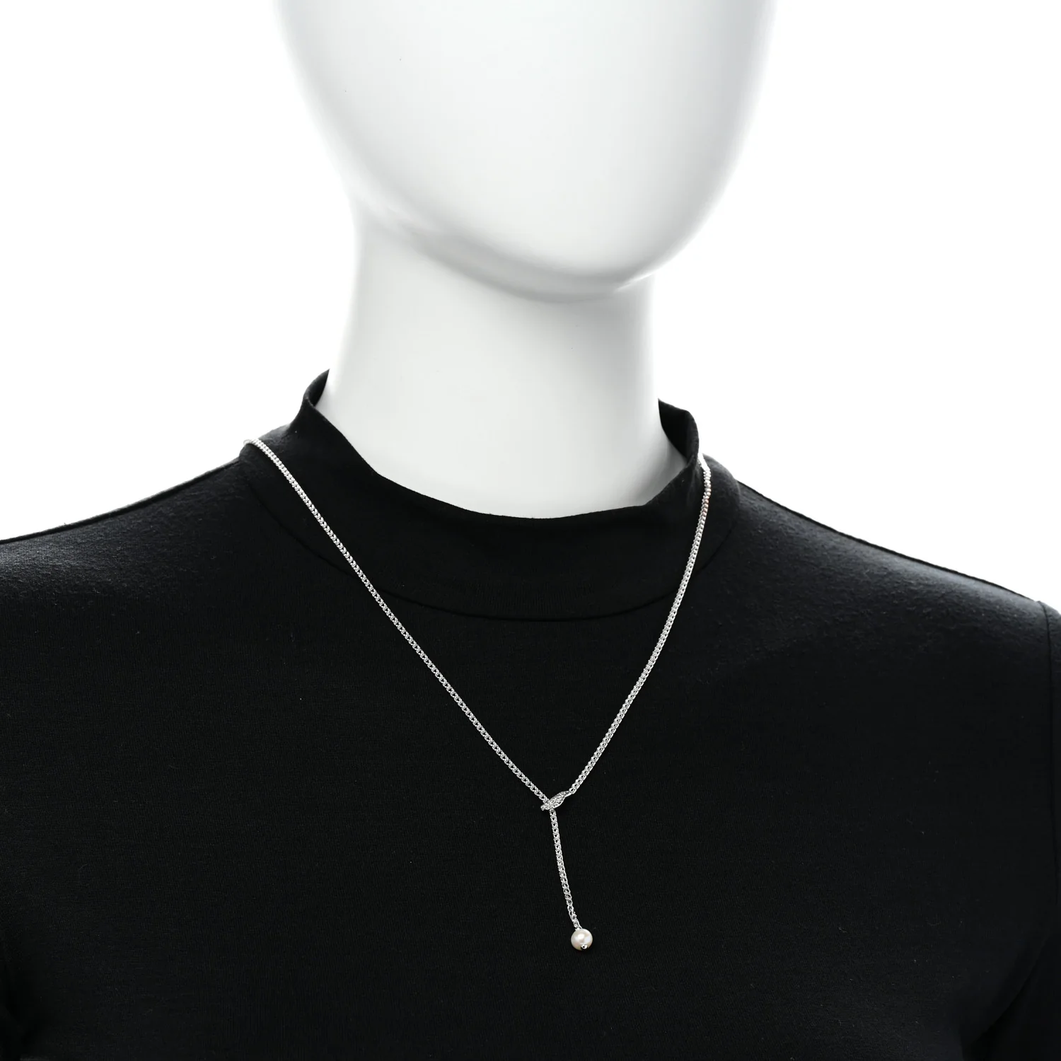 Sterling Silver Diamond Freshwater Cultured Pearl Surf Y Necklace - Image 2