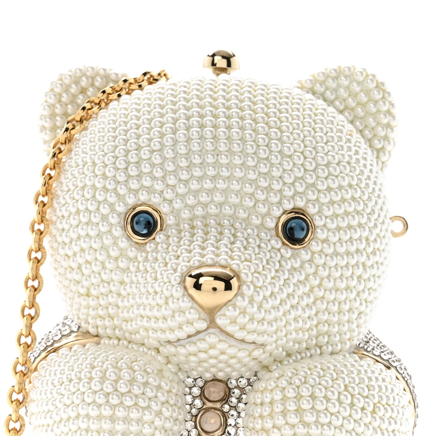 Pearl Crystal Sweetheart Bear Minaudiere Clutch White - Image 15