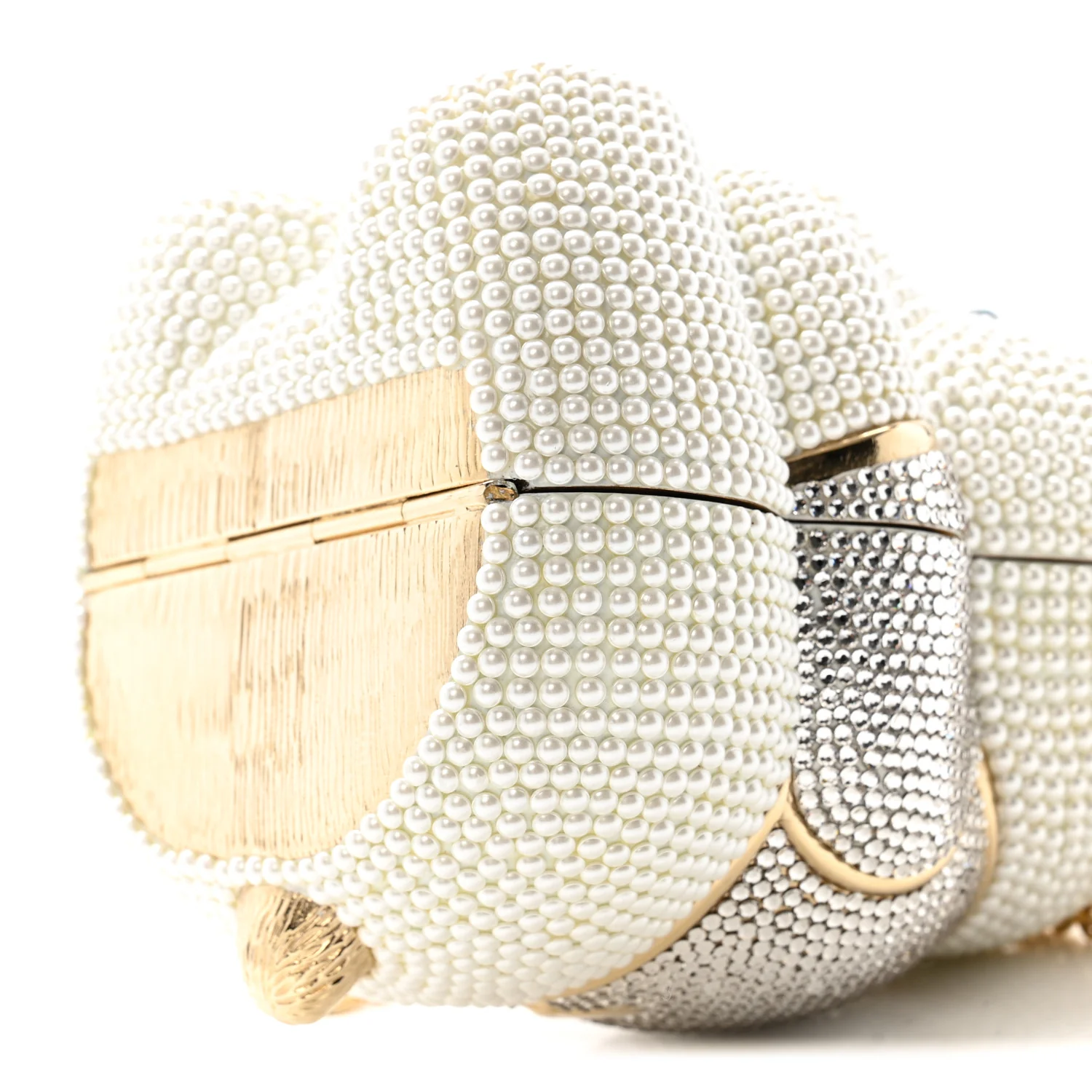 Pearl Crystal Sweetheart Bear Minaudiere Clutch White - Image 18