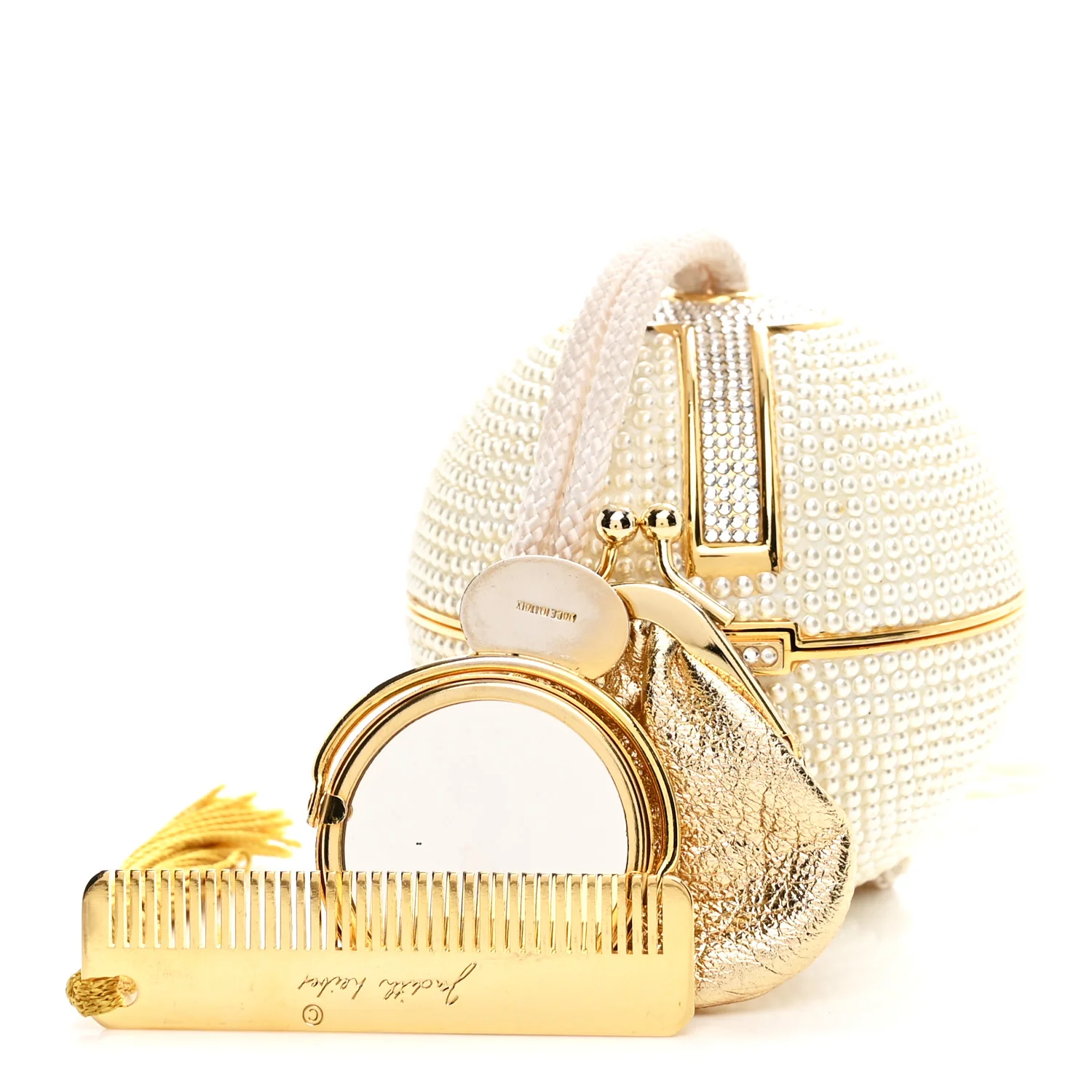 Swarovski Crystal Disco Ball Minaudiere Clutch White Gold - Image 3