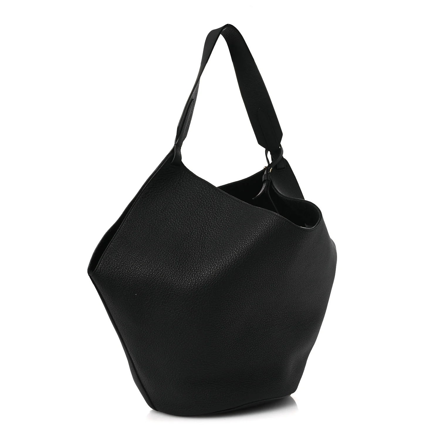 Pebbled Sport Calfskin Medium Lotus Tote Black - Image 4