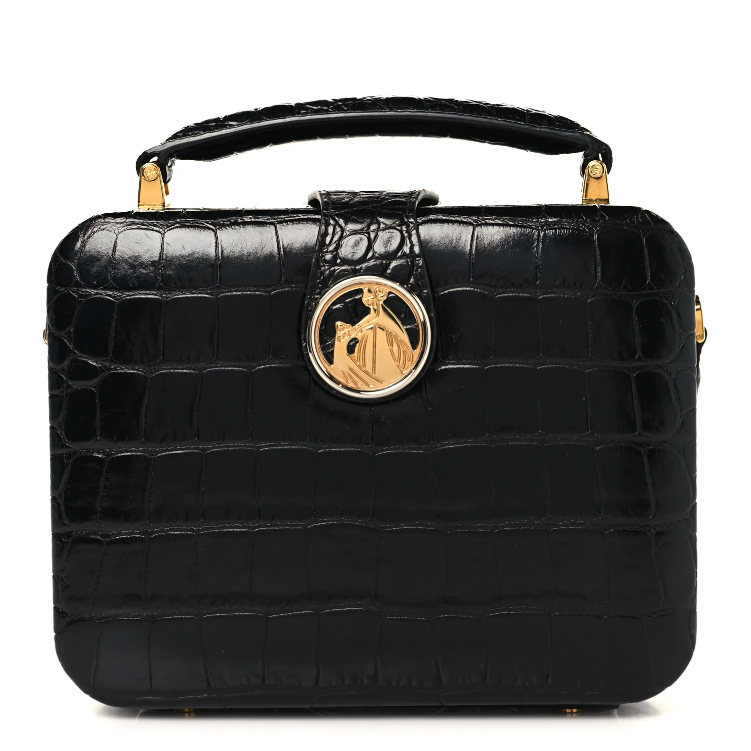 Calfskin Crocodile Embossed Bento Bag Black