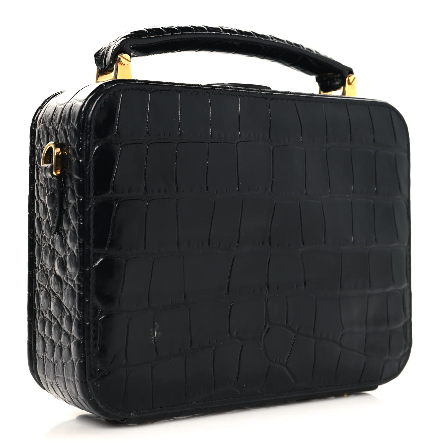 Calfskin Crocodile Embossed Bento Bag Black - Image 3