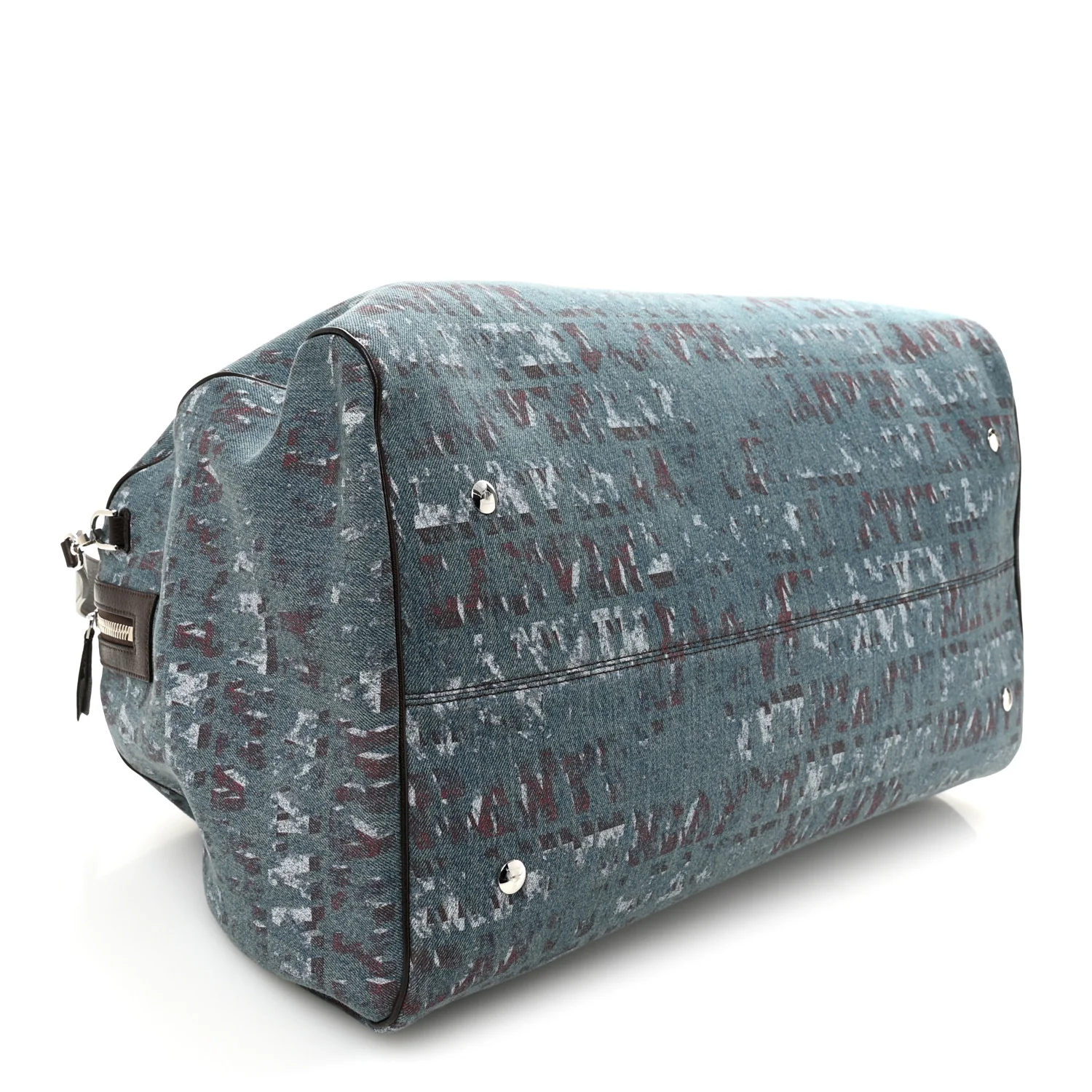 X FUTURE Denim Calfskin Logo Print Travel Bag Blue Brown - Image 3