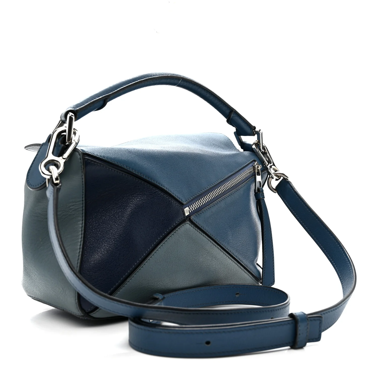 Calfskin Medium Puzzle Bag Marine Stone Steel Blue - Image 3