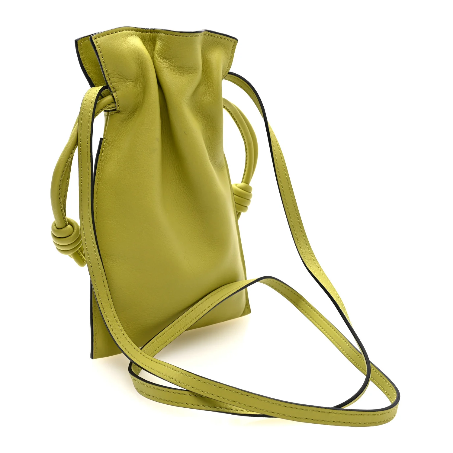 Calfskin Mini Drawstring Flamenco Knot Crossbody Pocket Bag Lime Green - Image 3