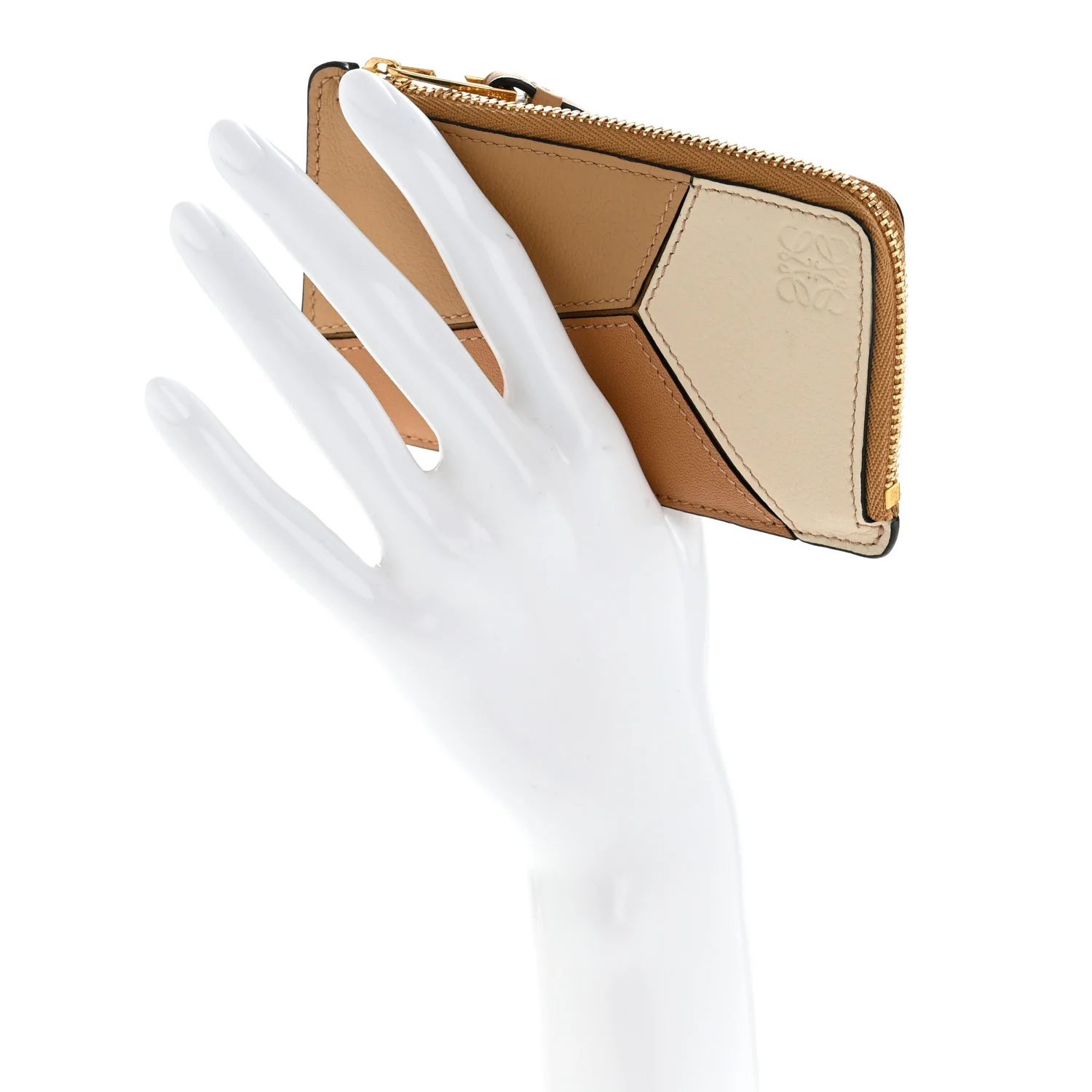 Calfskin Puzzle Colorblock Coin Card Holder Dune - Image 2