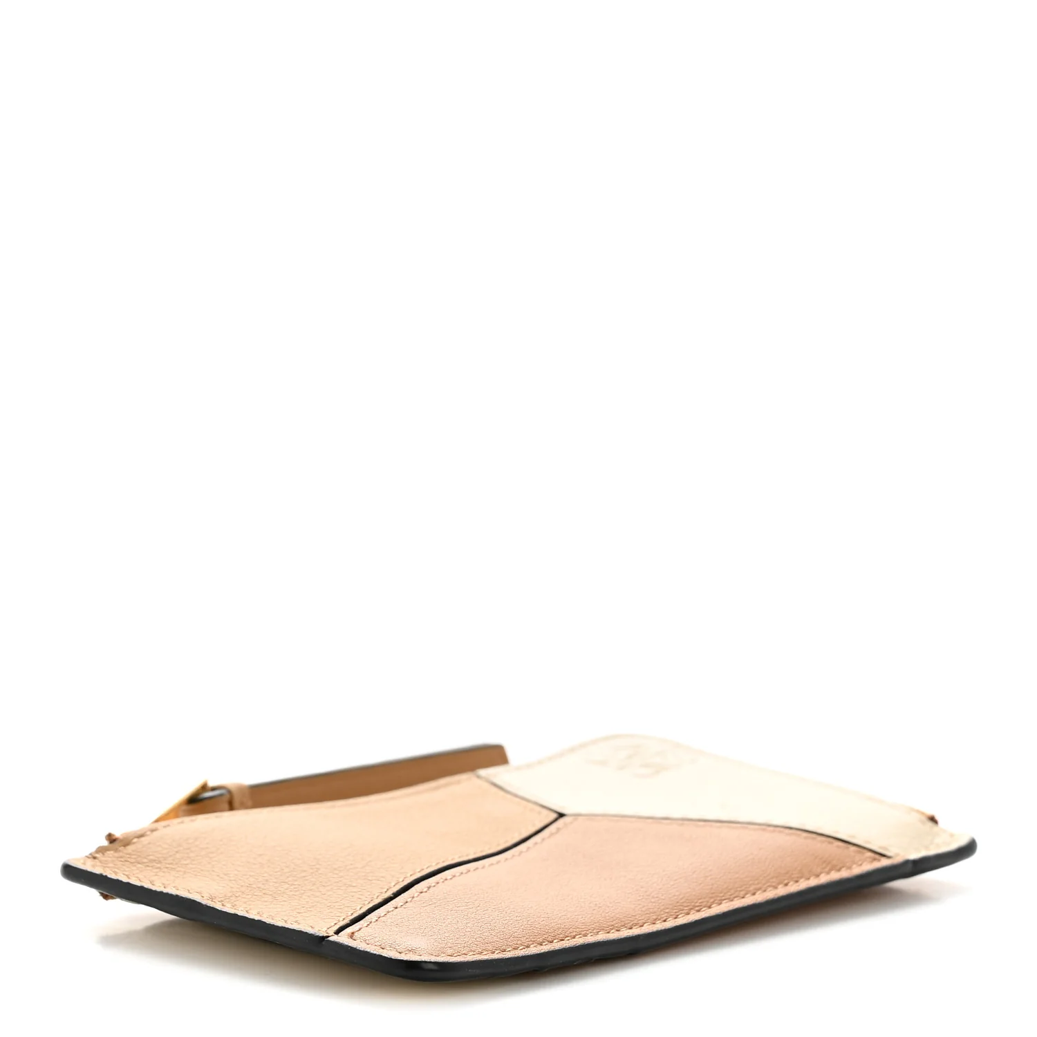 Calfskin Puzzle Colorblock Coin Card Holder Dune - Image 4