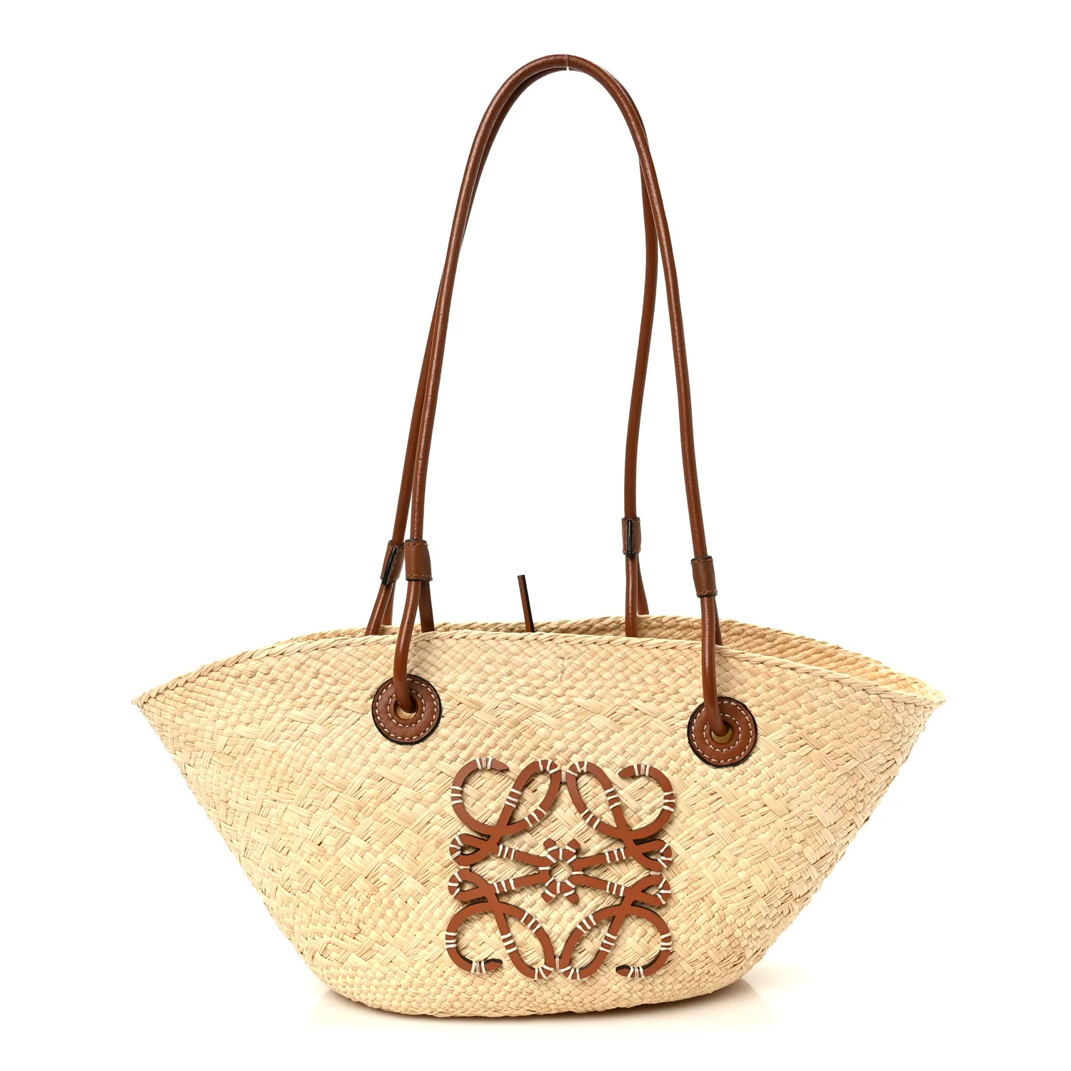 Calfskin Raffia Paulas Ibiza Small Anagram Basket Tote Bag Natural Tan