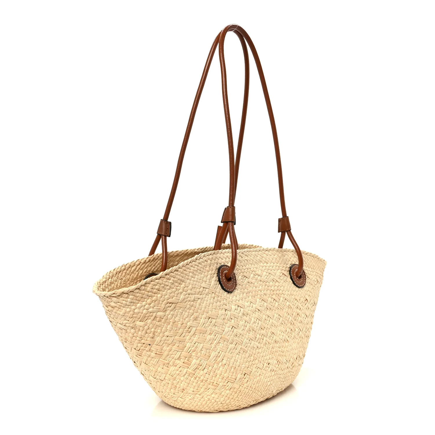 Calfskin Raffia Paulas Ibiza Small Anagram Basket Tote Bag Natural Tan - Image 3