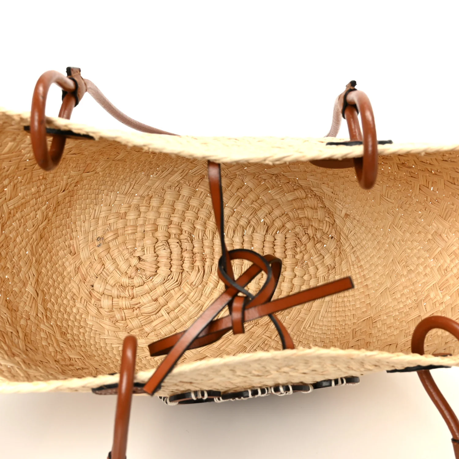 Calfskin Raffia Paulas Ibiza Small Anagram Basket Tote Bag Natural Tan - Image 5